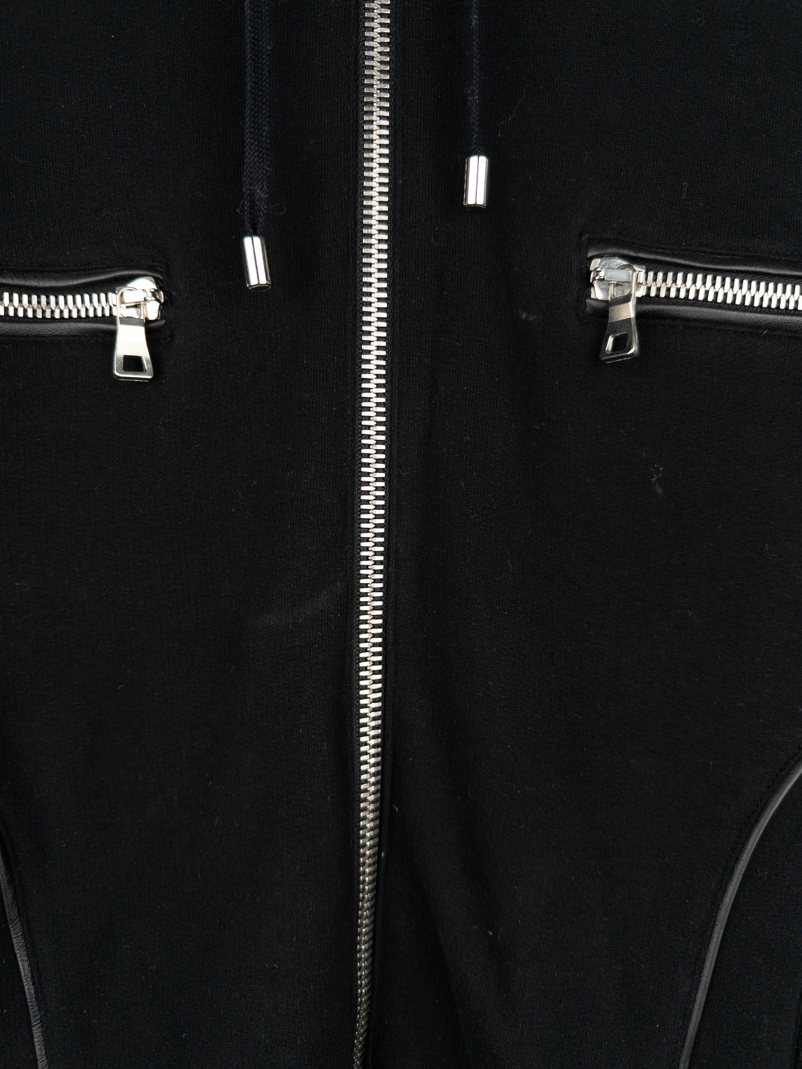 Balmain by Olivier Rousteing 2010s Leather Biker Zip-Hoodie Size US XL / EU 56 / 4 - 5 Thumbnail