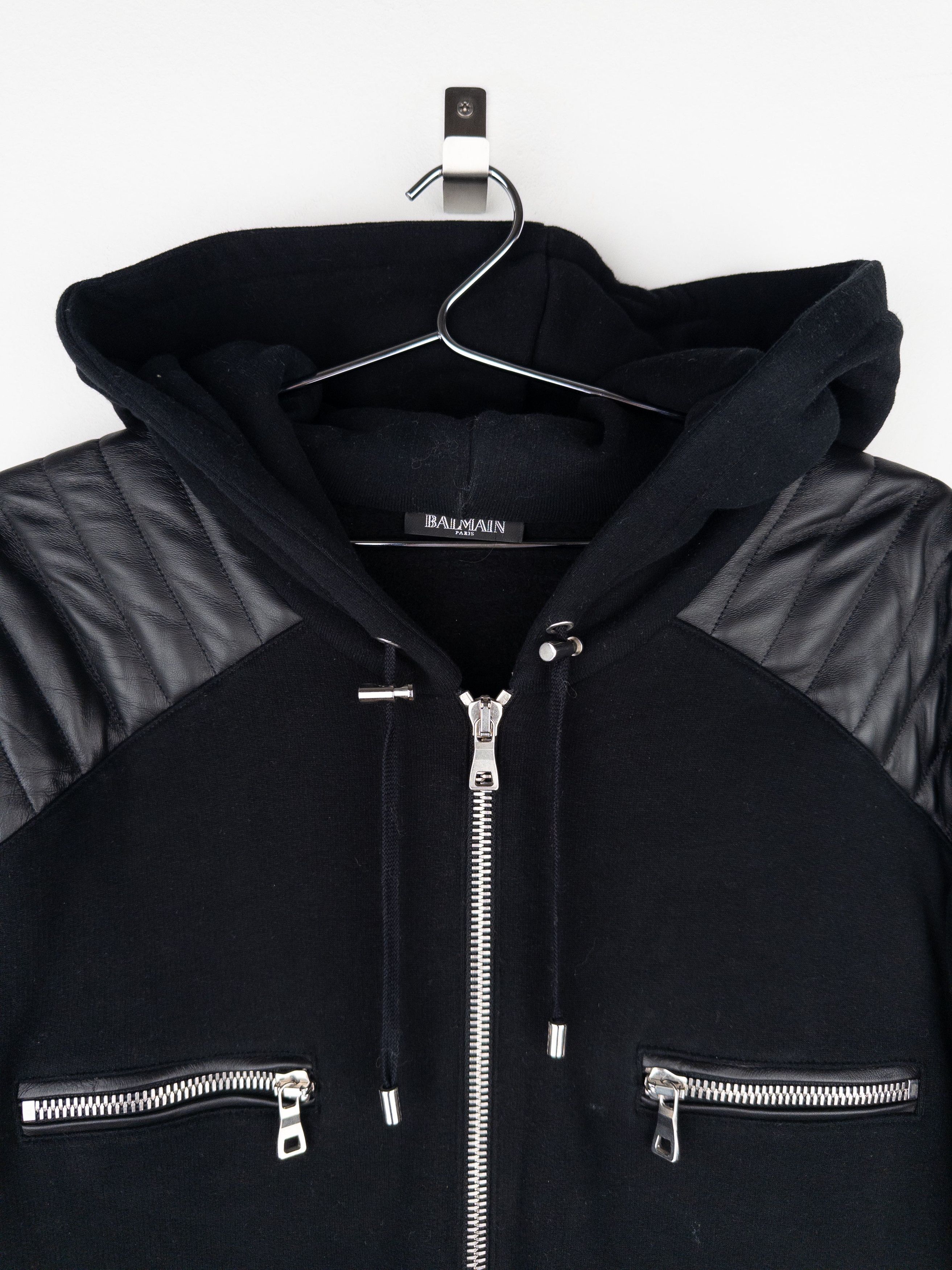 Balmain by Olivier Rousteing 2010s Leather Biker Zip-Hoodie Size US XL / EU 56 / 4 - 3 Thumbnail