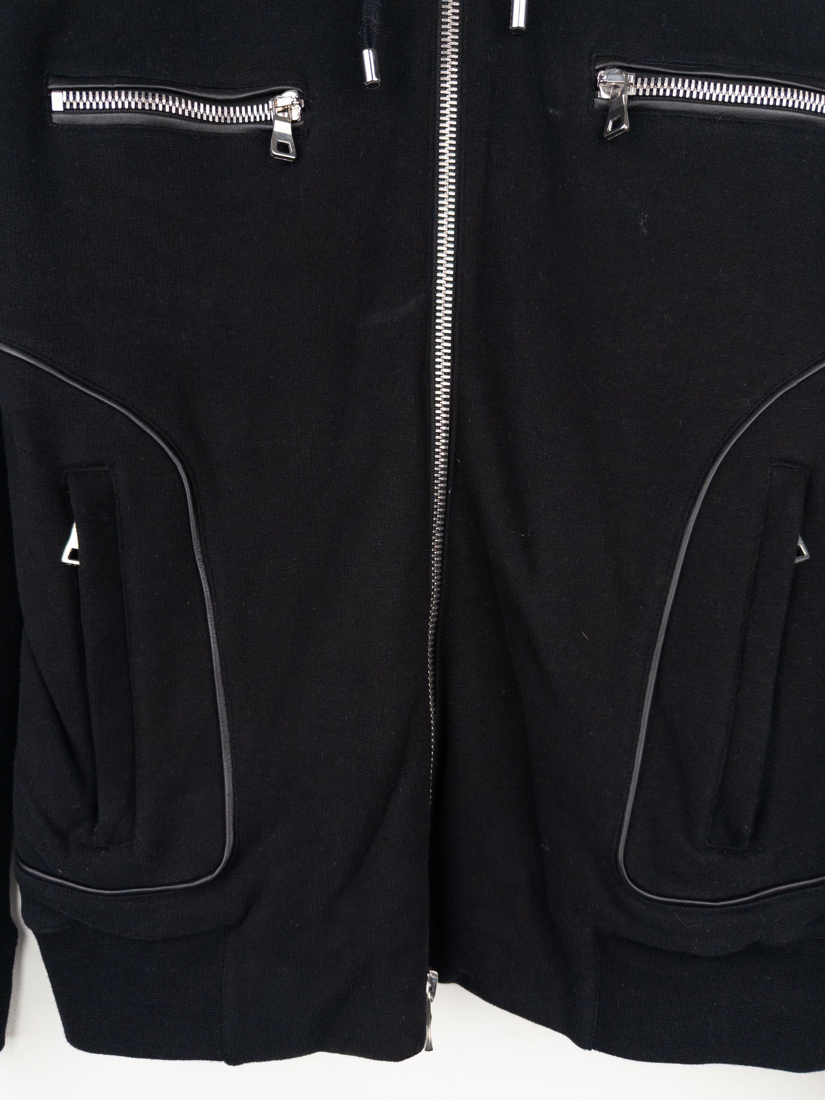 Balmain by Olivier Rousteing 2010s Leather Biker Zip-Hoodie Size US XL / EU 56 / 4 - 4 Thumbnail