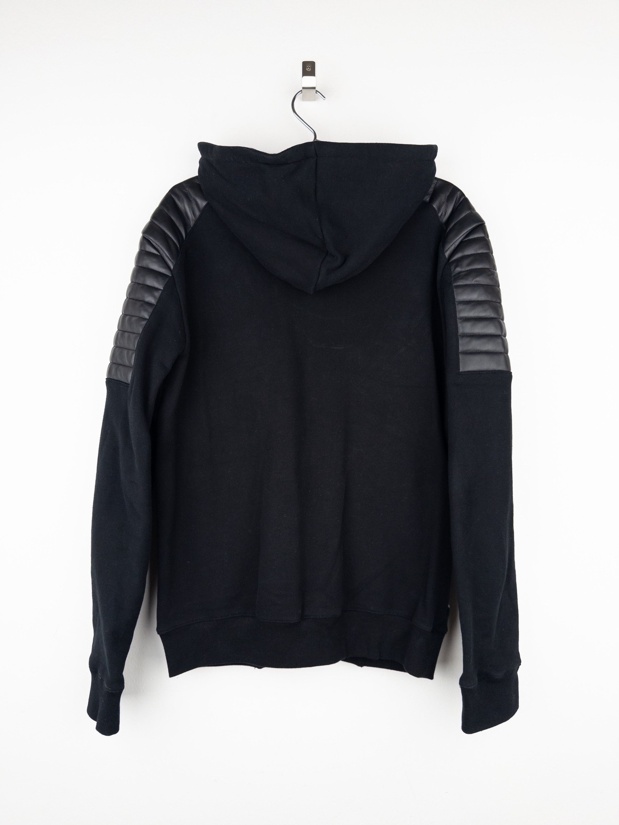 Balmain by Olivier Rousteing 2010s Leather Biker Zip-Hoodie Size US XL / EU 56 / 4 - 2 Thumbnail