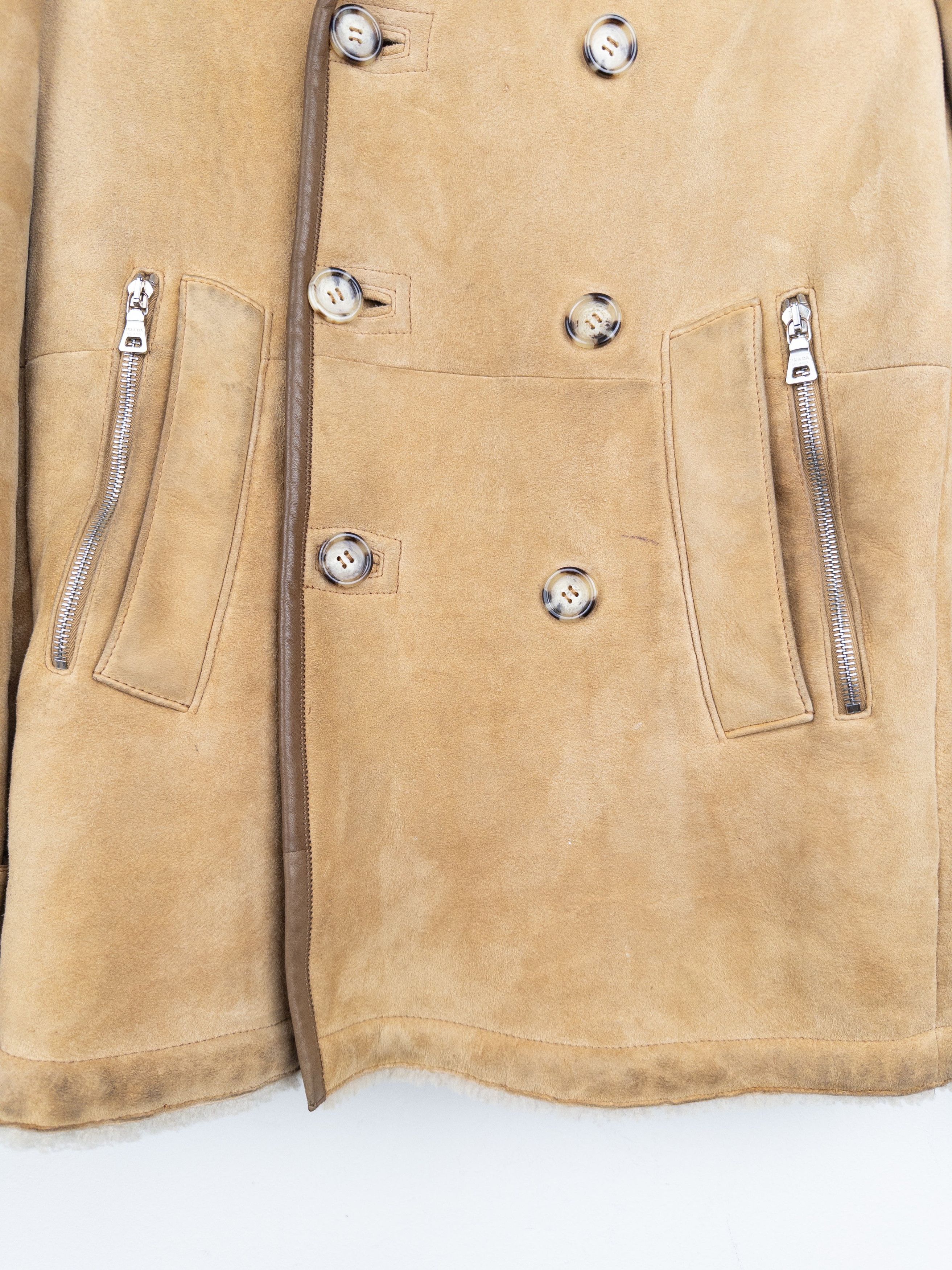 Prada AW05 Double Breasted Shearling Leather Pea Coat Size US XL / EU 56 / 4 - 4 Thumbnail