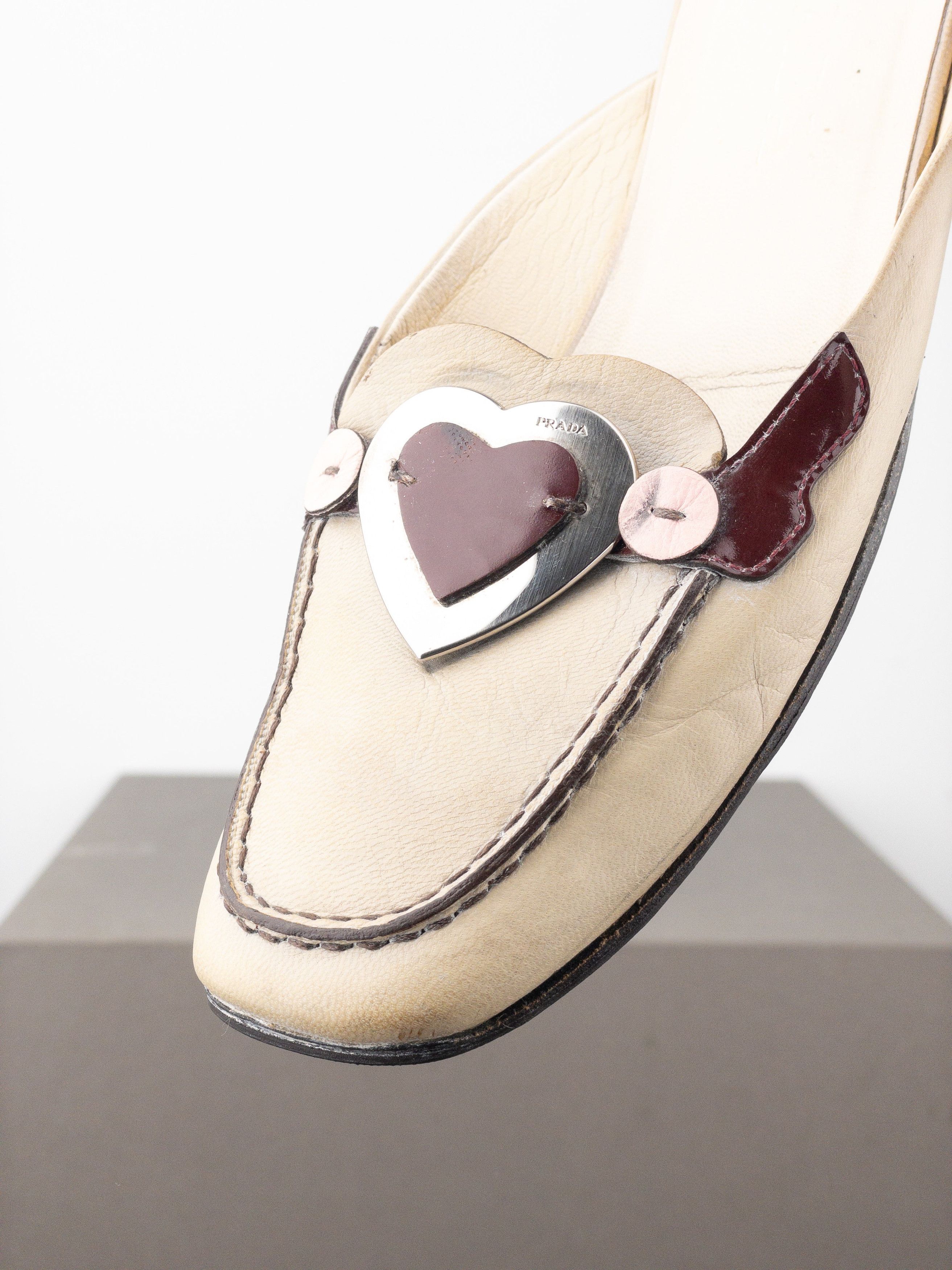 Prada SS00 Square Toe Metal Heart Mules Size US 7 / IT 37 - 8 Thumbnail