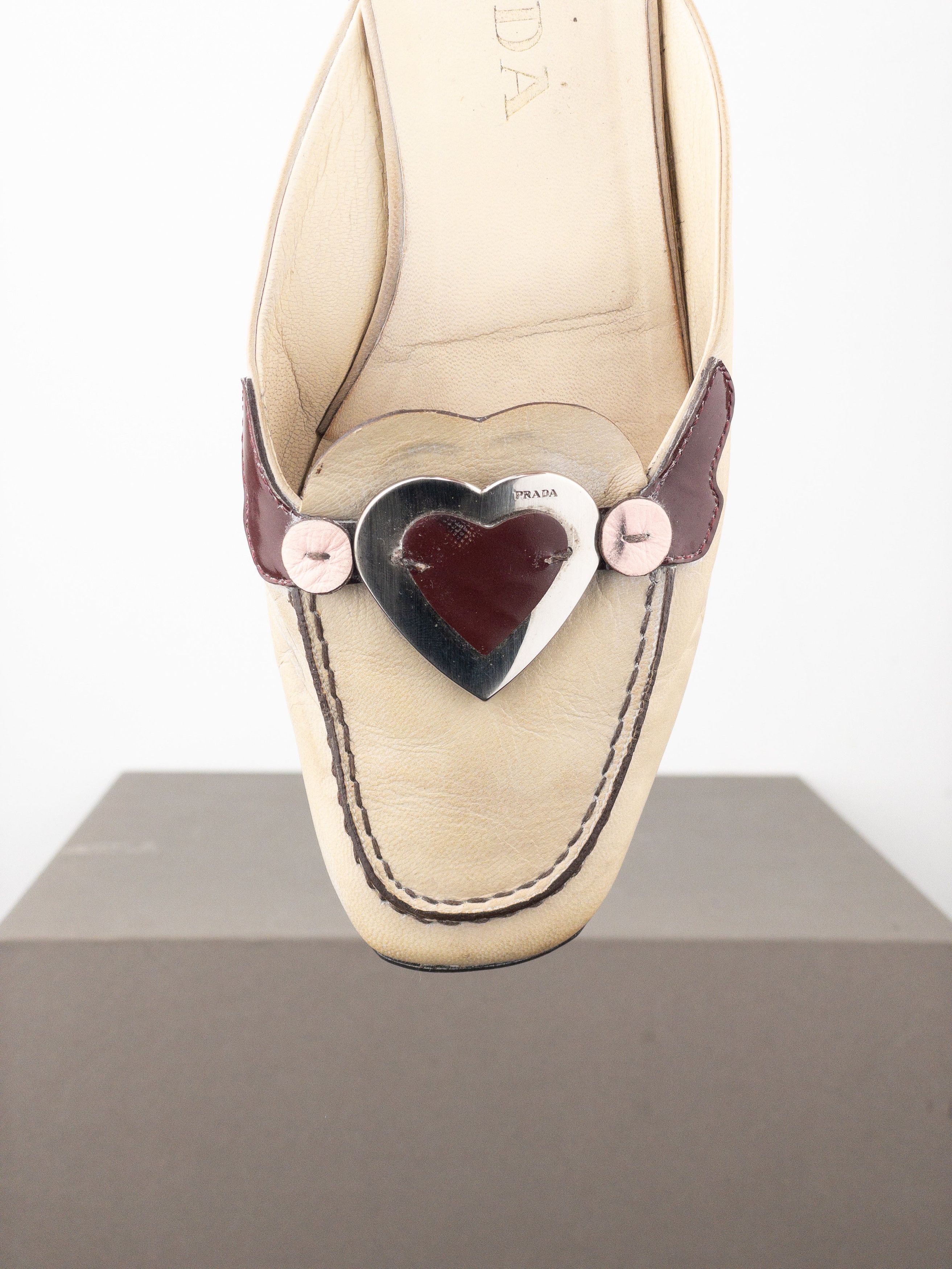 Prada SS00 Square Toe Metal Heart Mules Size US 7 / IT 37 - 7 Thumbnail