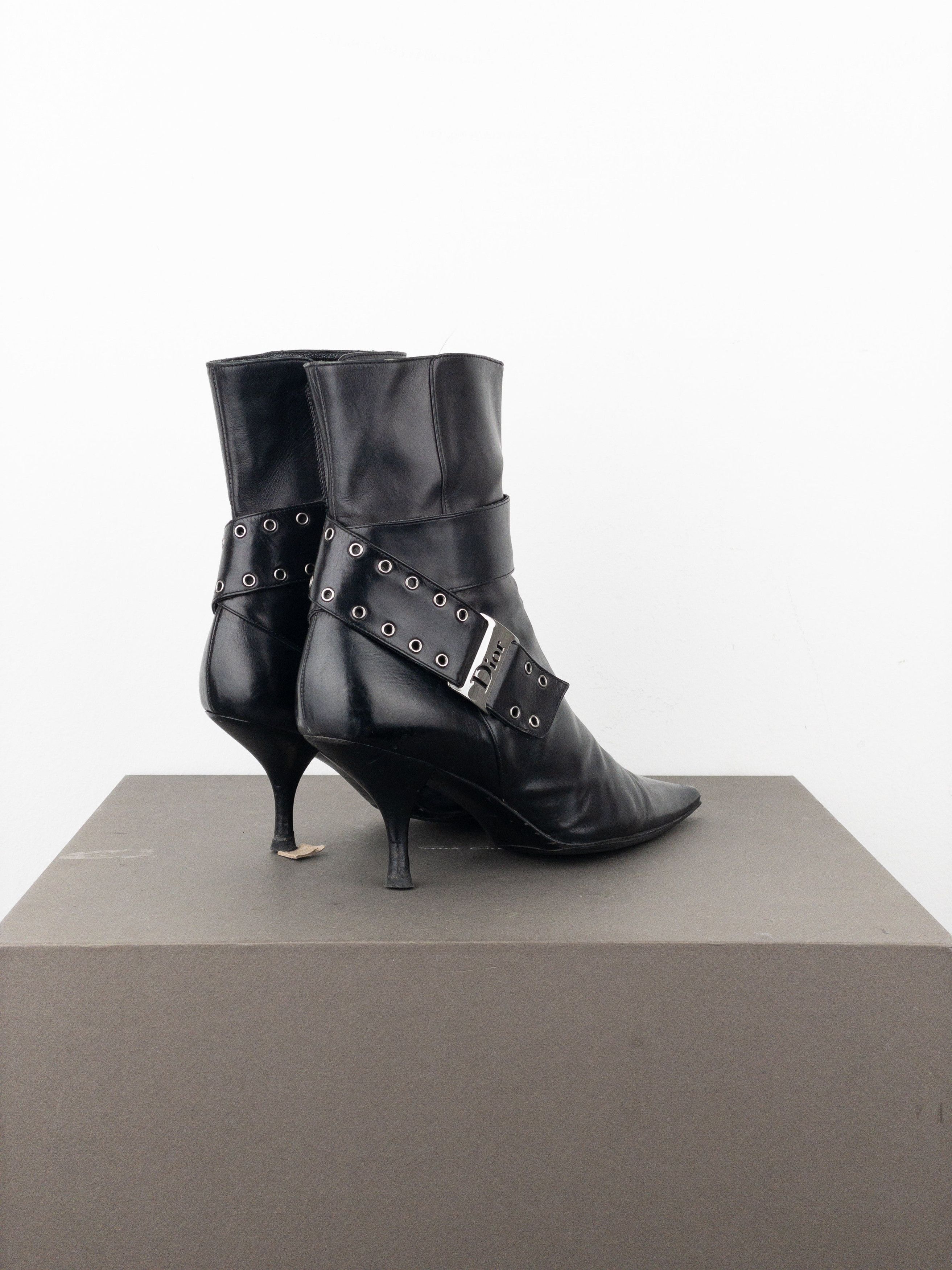 Dior by Galliano SS02 ‘Street Chic’ Buckle Ankle Heel Boots Size US 4.5 / IT 34.5 - 2 Thumbnail