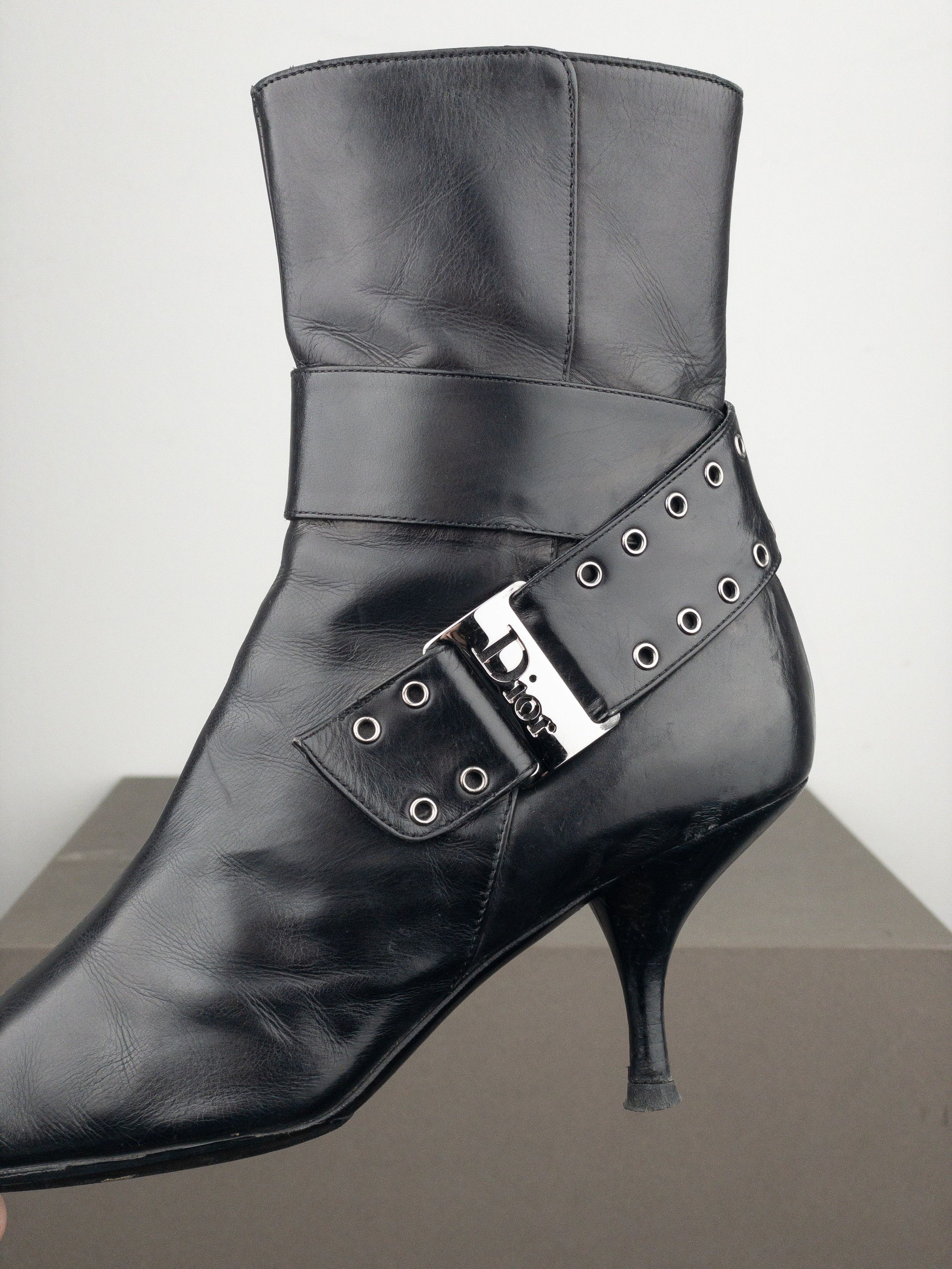 Dior by Galliano SS02 ‘Street Chic’ Buckle Ankle Heel Boots Size US 4.5 / IT 34.5 - 8 Thumbnail