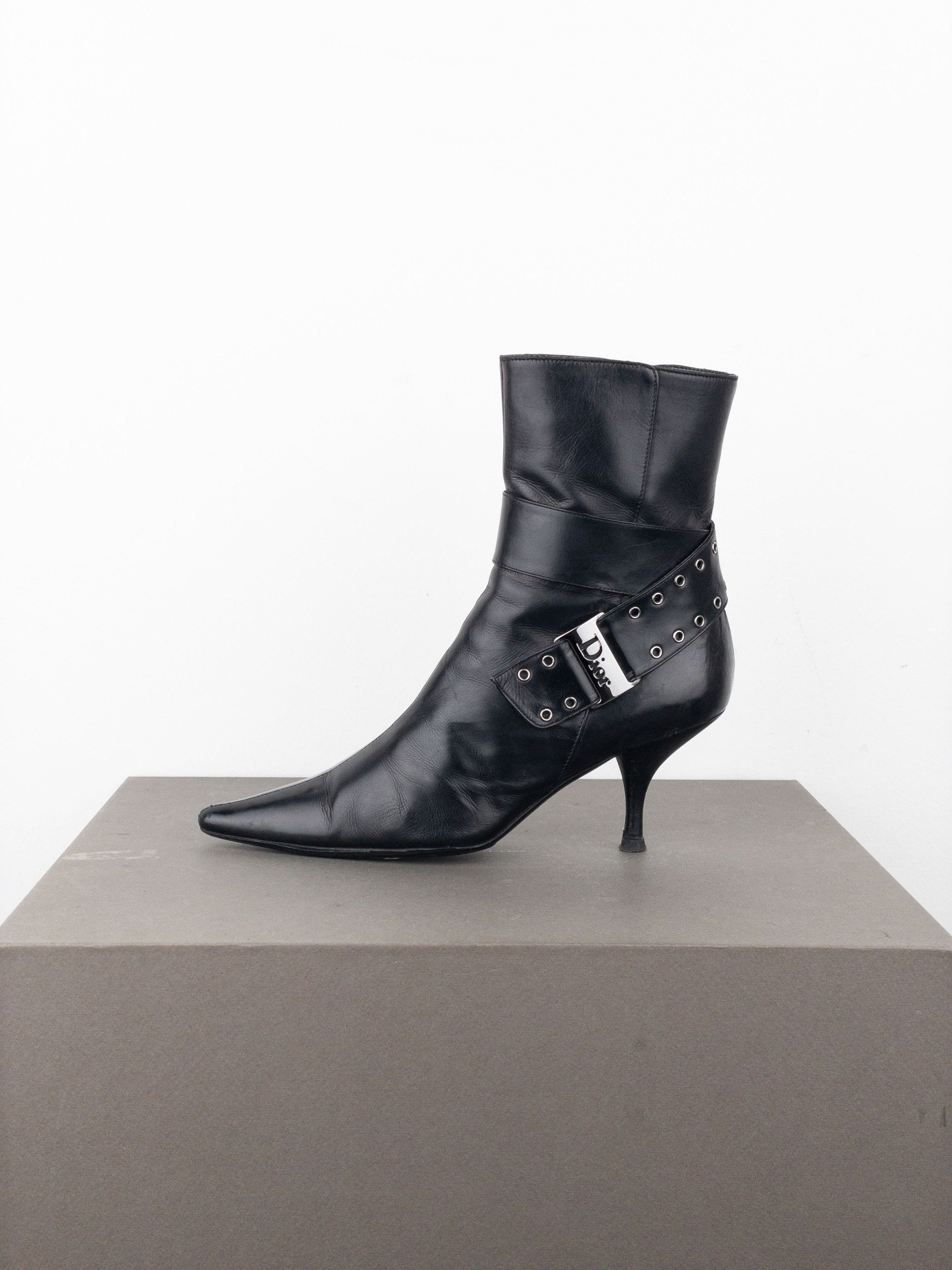 Dior by Galliano SS02 ‘Street Chic’ Buckle Ankle Heel Boots Size US 4.5 / IT 34.5 - 3 Thumbnail