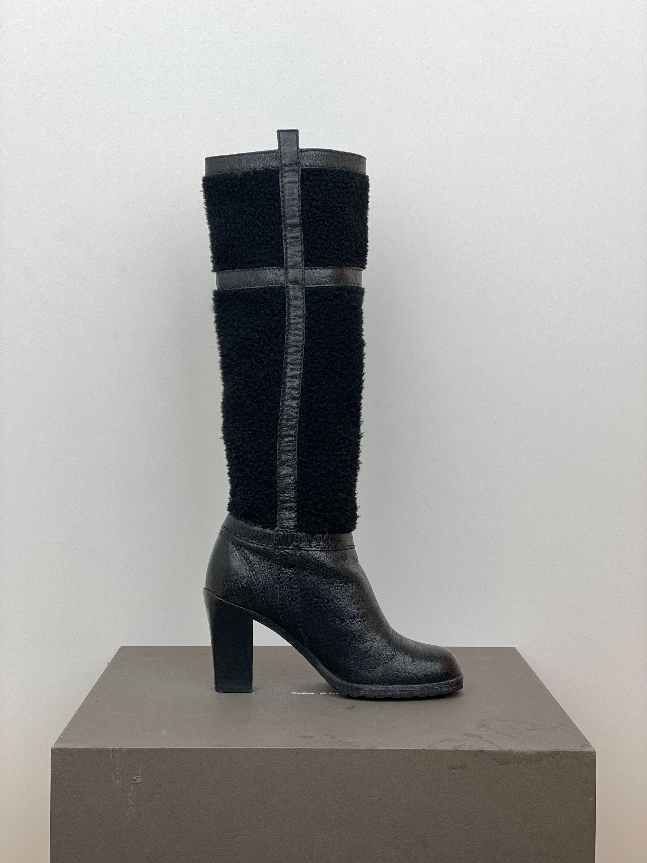 Celine Knee-High Shearling ‘Claude’ Biker Heel Boots Size US 4.5 / IT 34.5 - 4 Thumbnail
