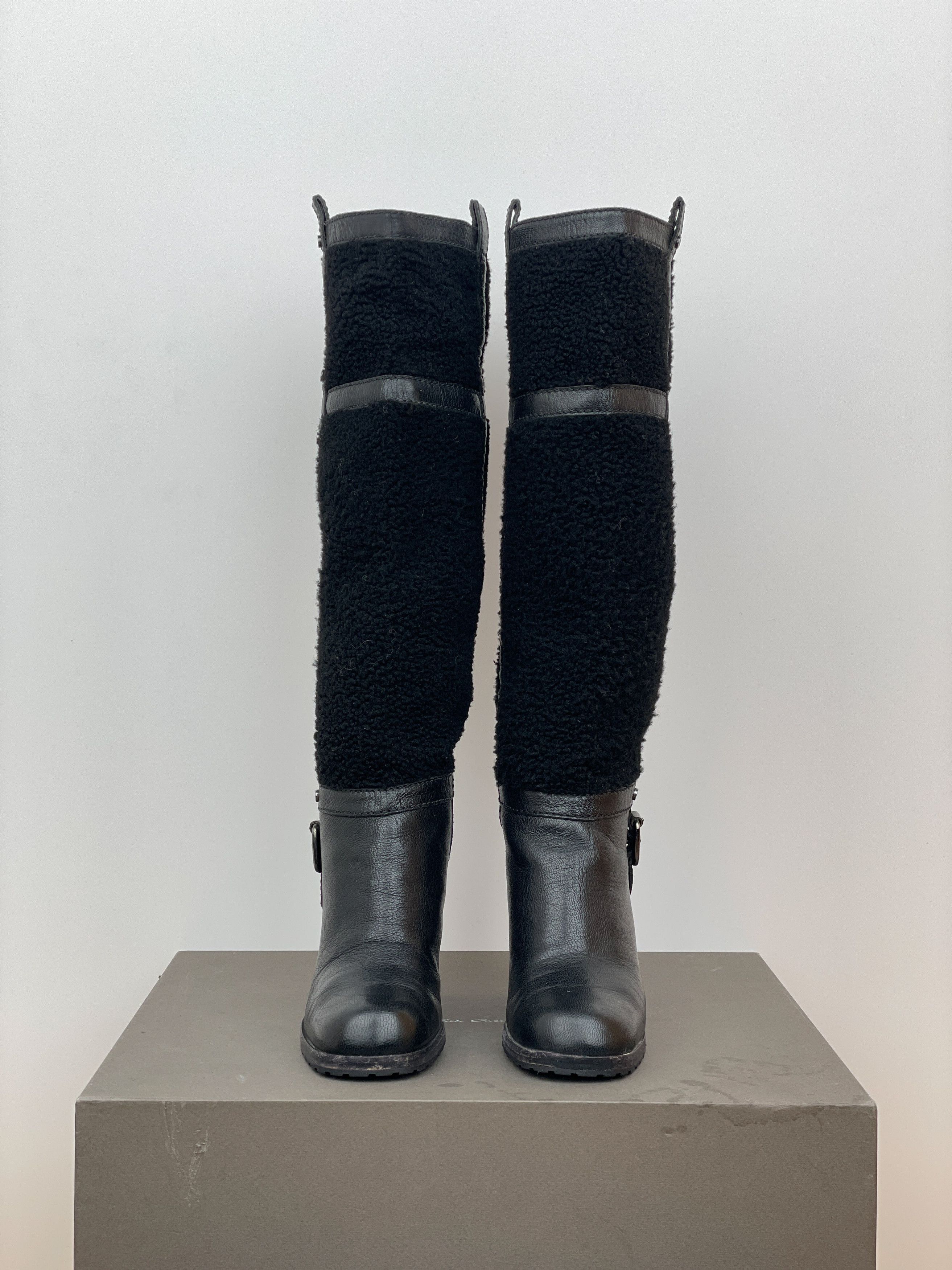 Celine Knee-High Shearling ‘Claude’ Biker Heel Boots Size US 4.5 / IT 34.5 - 5 Thumbnail