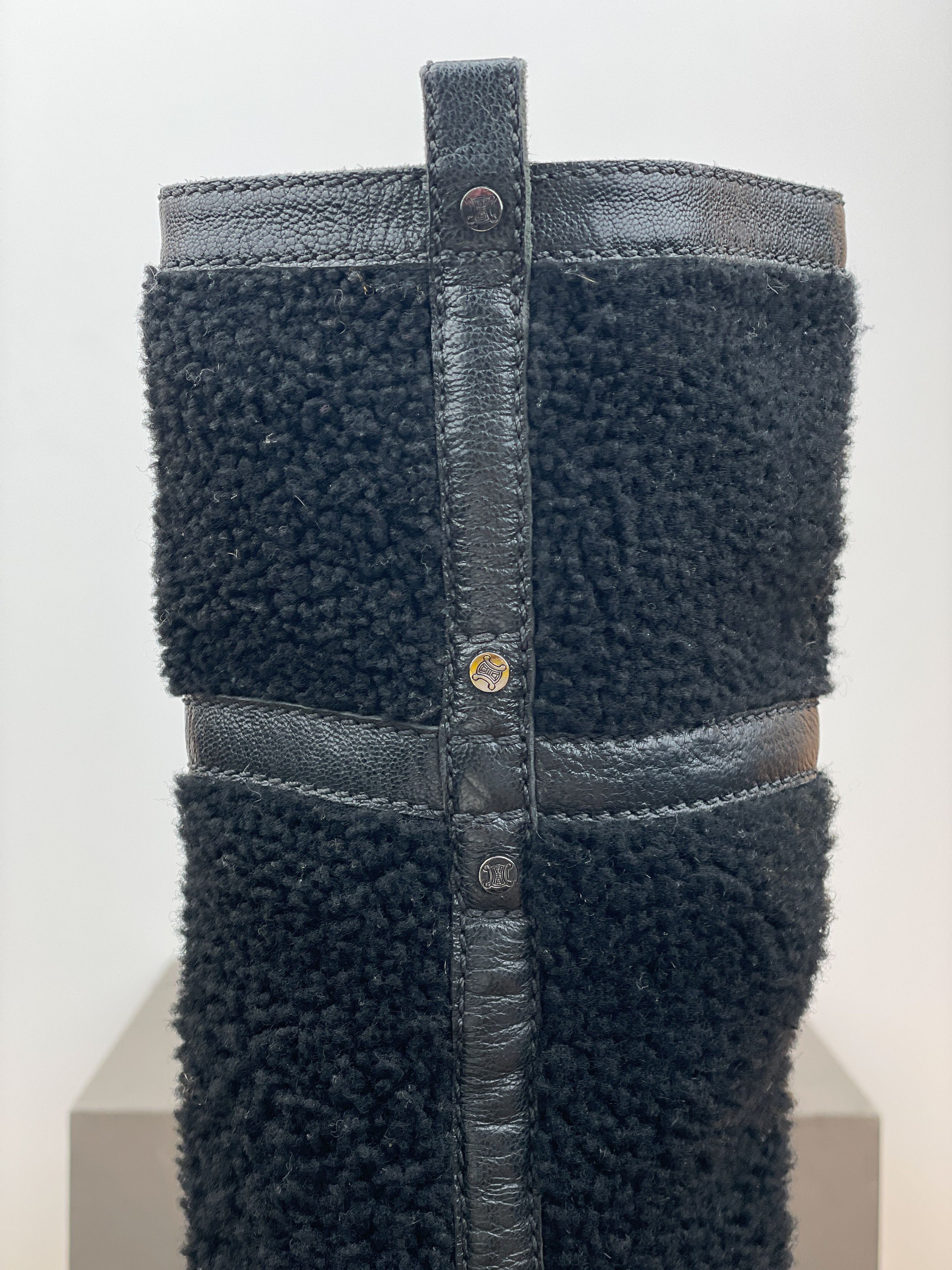 Celine Knee-High Shearling ‘Claude’ Biker Heel Boots Size US 4.5 / IT 34.5 - 9 Thumbnail