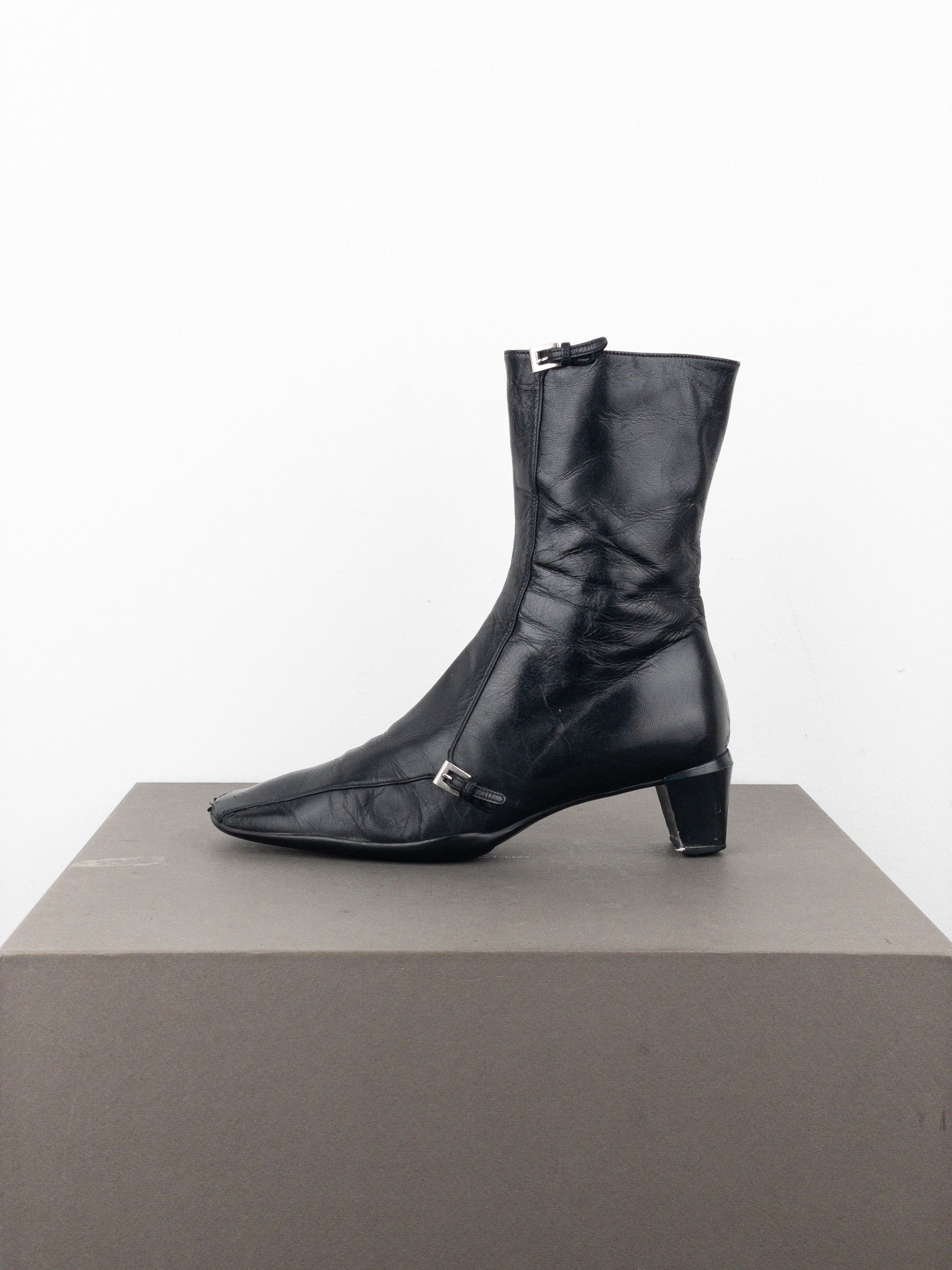 Prada 2000s Square Toe Sports Buckle Kitten Heel Ankle Boots Size US 5.5 / IT 35.5 - 3 Thumbnail