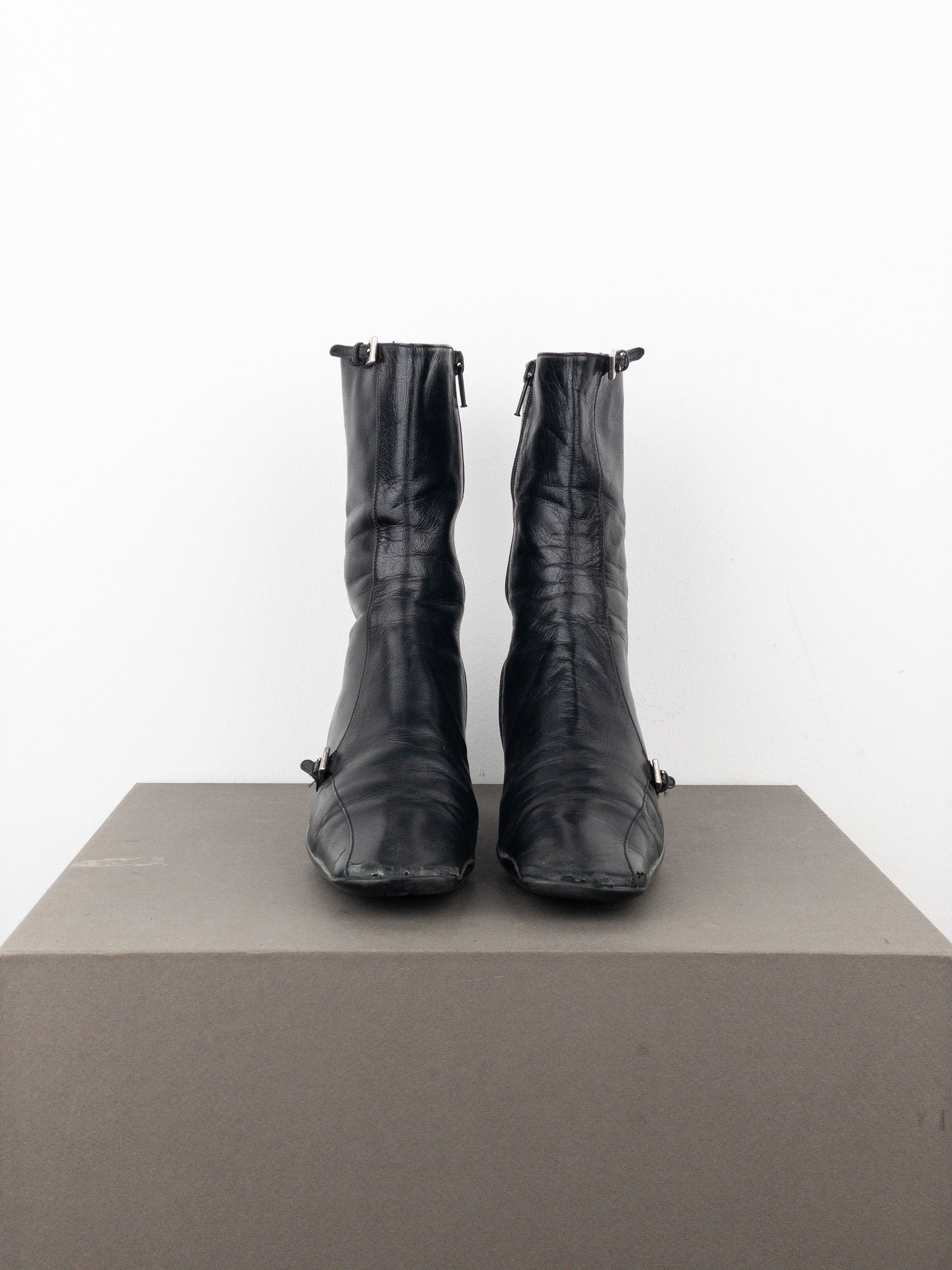 Prada 2000s Square Toe Sports Buckle Kitten Heel Ankle Boots Size US 5.5 / IT 35.5 - 5 Thumbnail