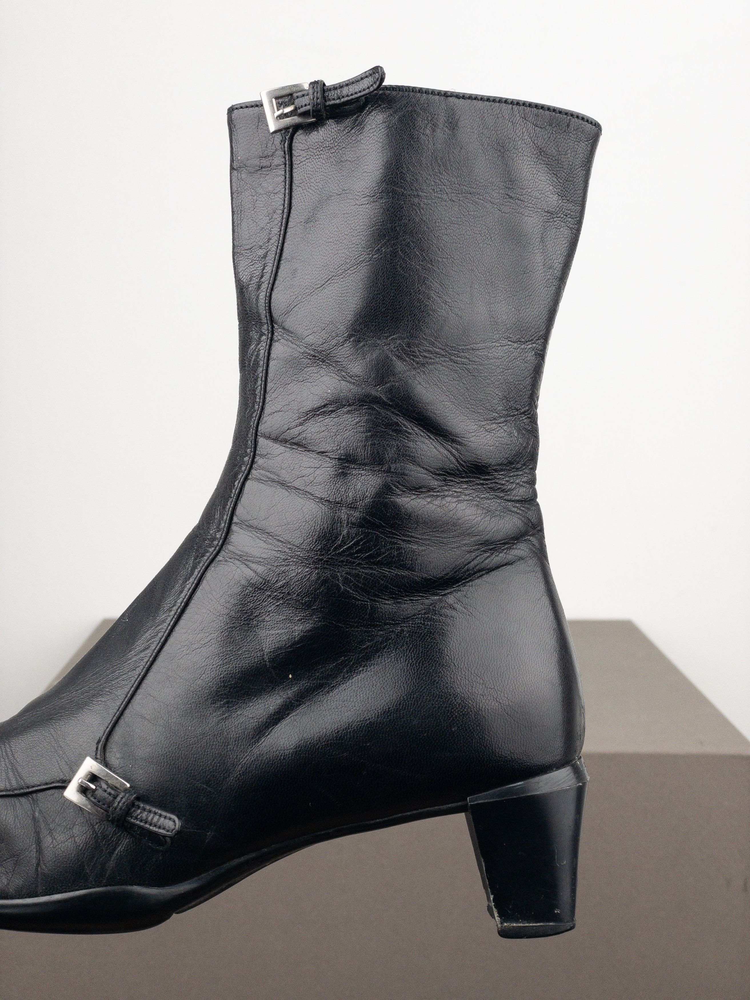 Prada 2000s Square Toe Sports Buckle Kitten Heel Ankle Boots Size US 5.5 / IT 35.5 - 9 Thumbnail