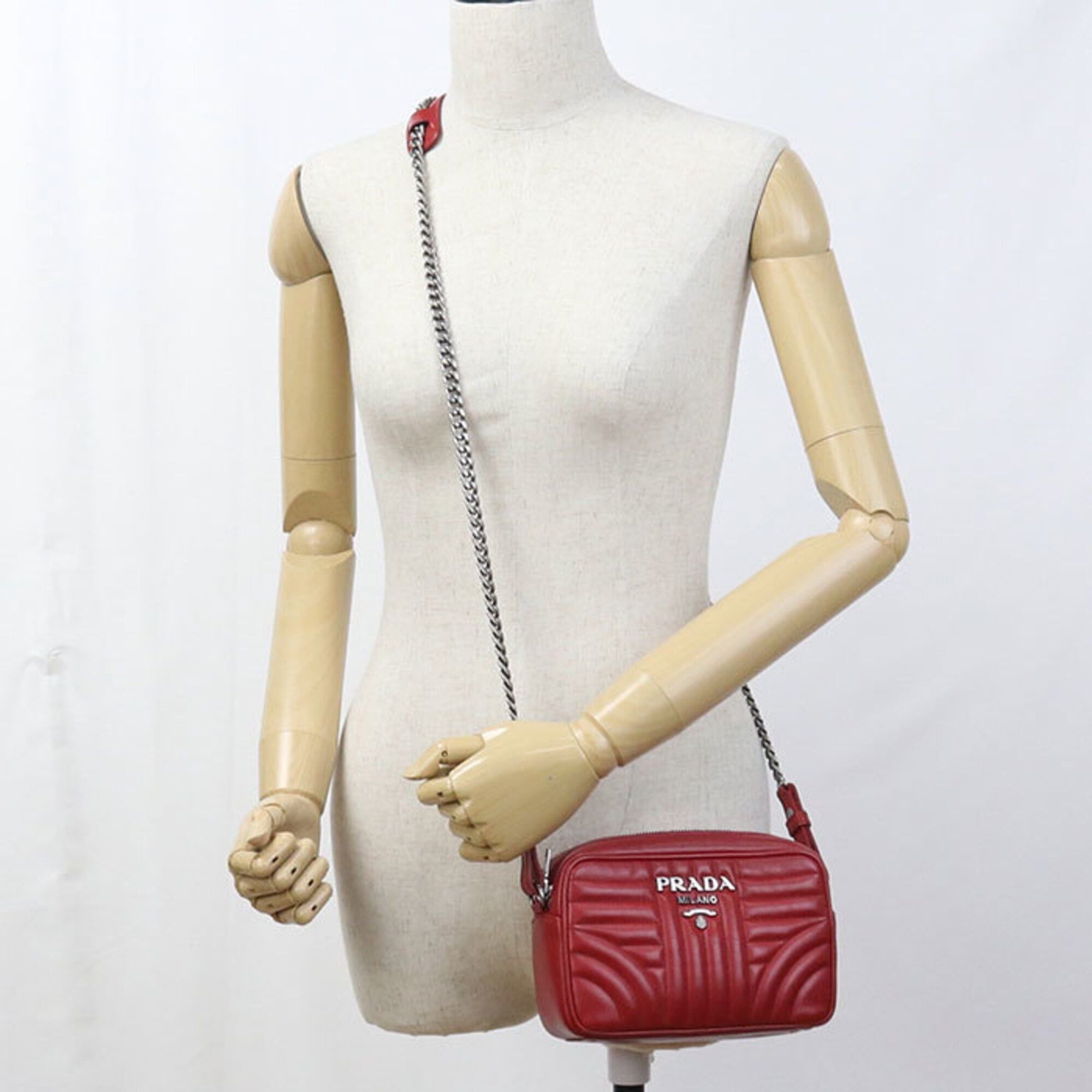 Prada Prada Crossbody Shoulder Bag 1BH083 Chain Diagram Women's Red Size ONE SIZE - 9 Thumbnail