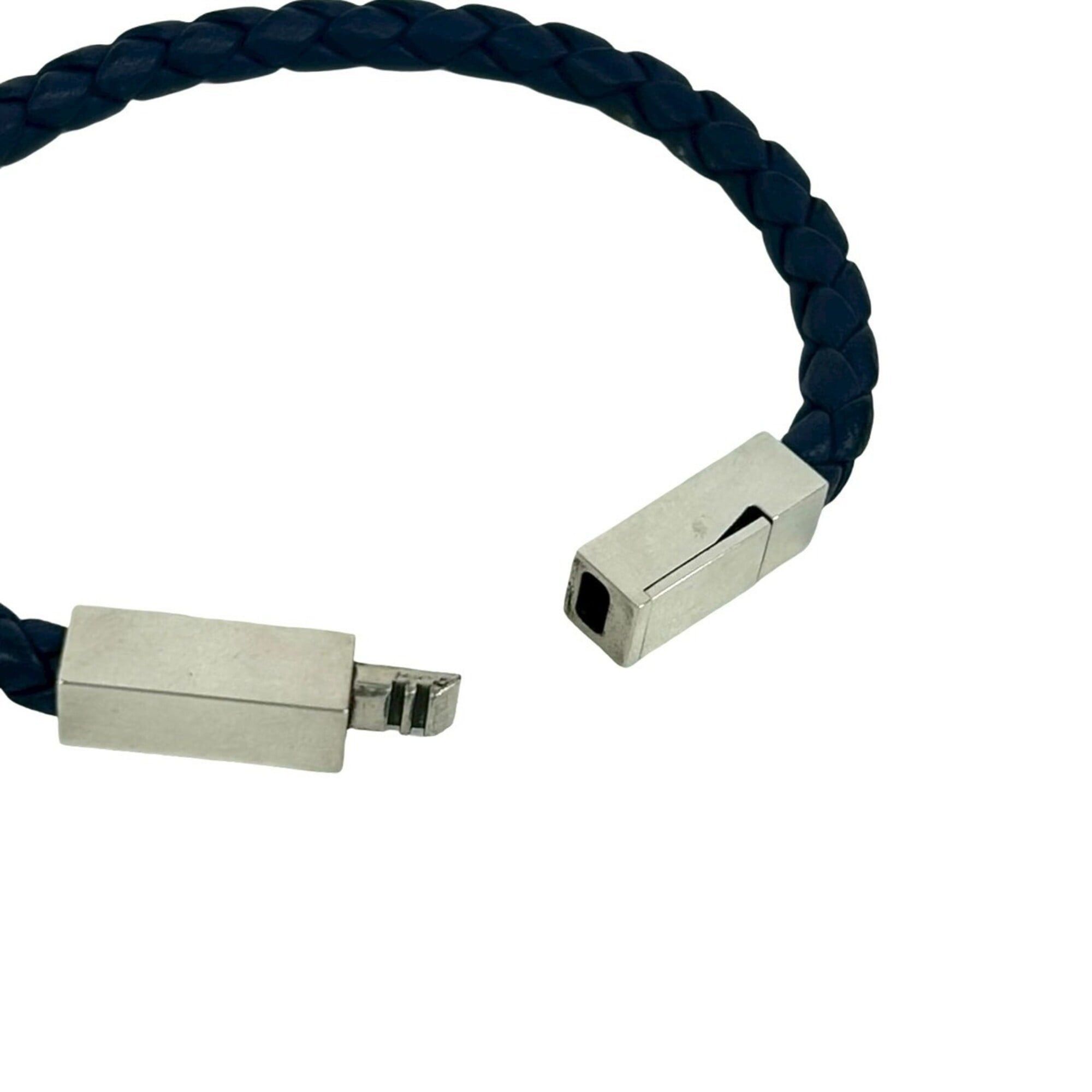 Bottega Veneta BOTTEGA VENETA Intrecciato Leather Bracelet, Genuine Leather, Sterling Silver 925, Navy Silver, Item No. 18741 Size ONE SIZE - 4 Thumbnail