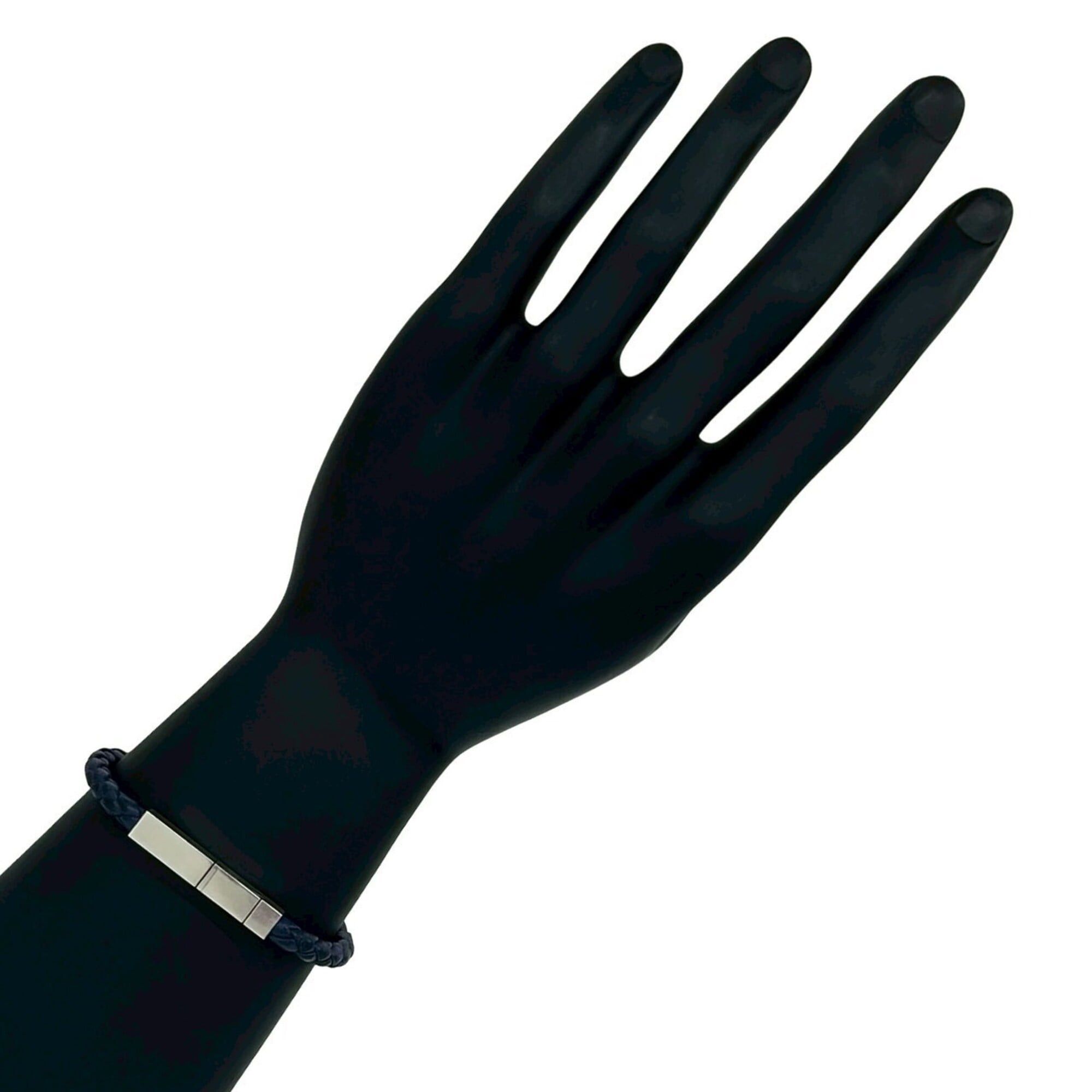 Bottega Veneta BOTTEGA VENETA Intrecciato Leather Bracelet, Genuine Leather, Sterling Silver 925, Navy Silver, Item No. 18741 Size ONE SIZE - 2 Thumbnail