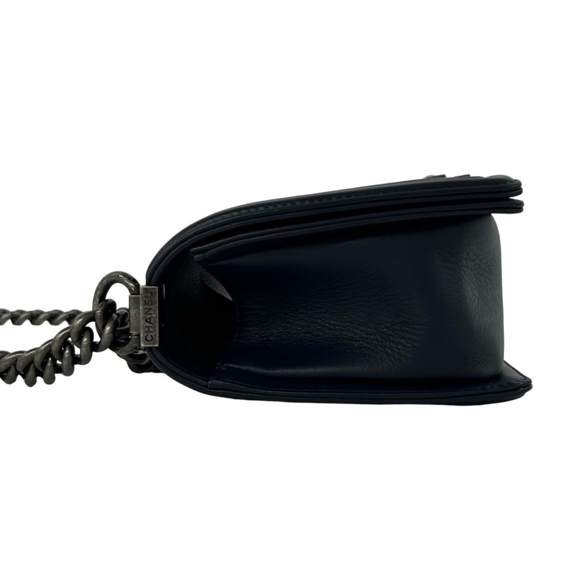 Chanel CHANEL Boy Chanel Coco Mark Leather Chain Shoulder Bag Navy Blue 40823 Size ONE SIZE - 5 Thumbnail