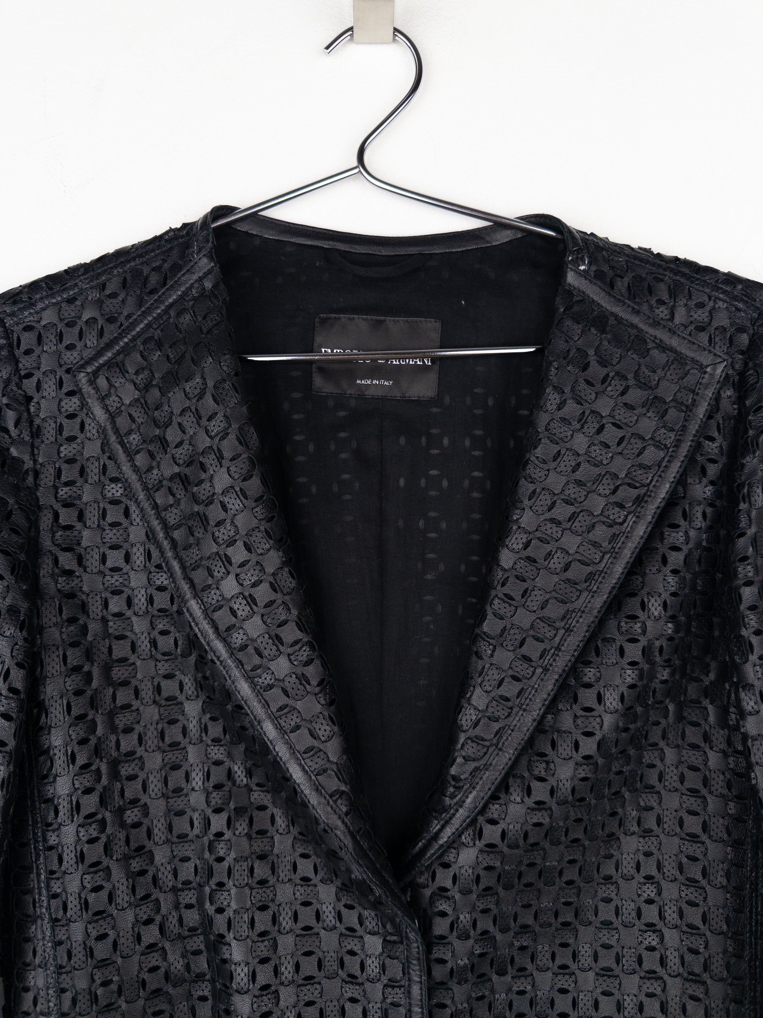 Armani 2000s Laser Cut Out Leather Blazer Jacket Size S / US 4 / IT 40 - 3 Thumbnail