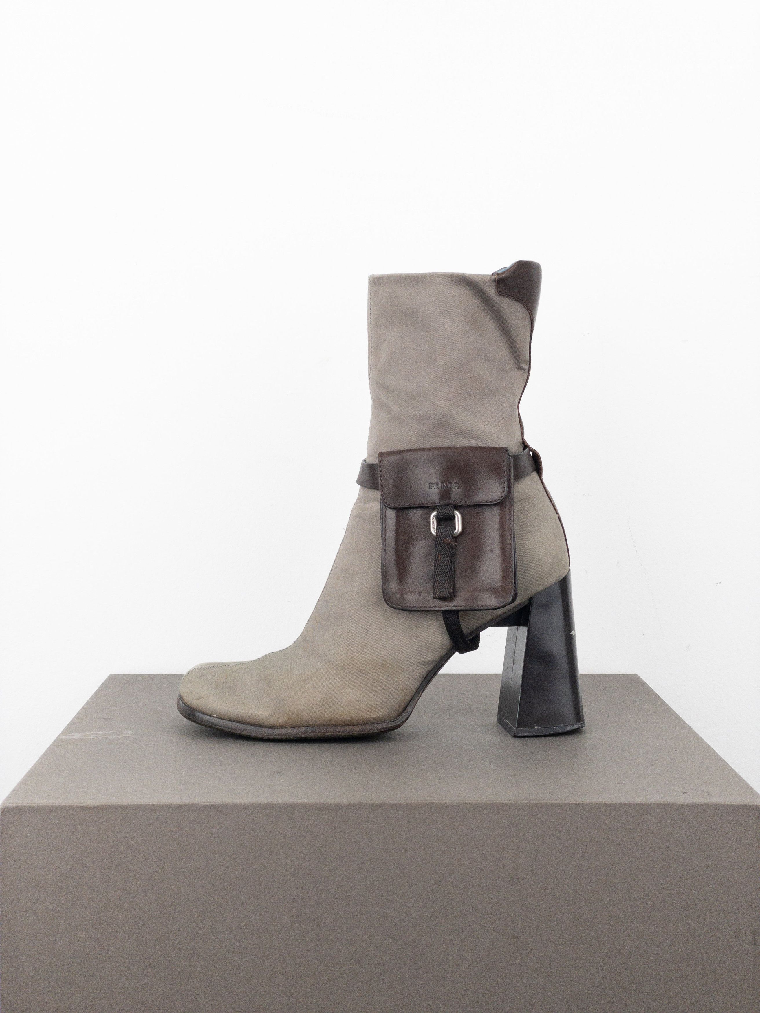Prada AW99 Hybrid Cargo-Pocket Square Toe Ankle Heel Boots Size US 8 / IT 38 - 3 Thumbnail
