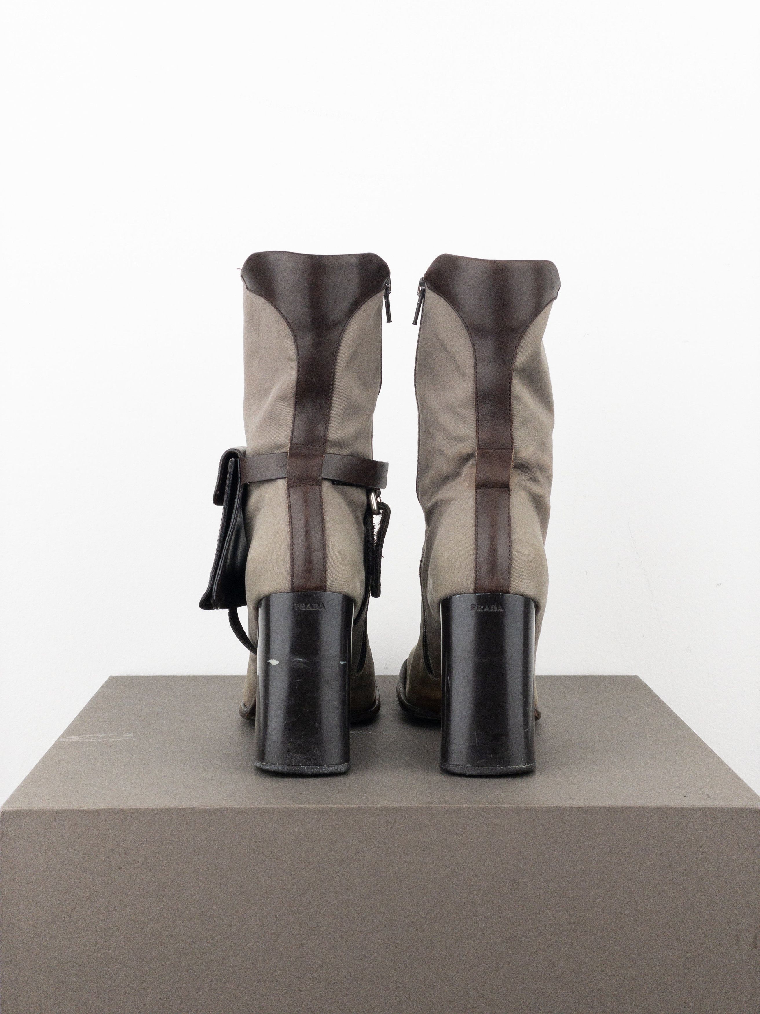 Prada AW99 Hybrid Cargo-Pocket Square Toe Ankle Heel Boots Size US 8 / IT 38 - 6 Thumbnail