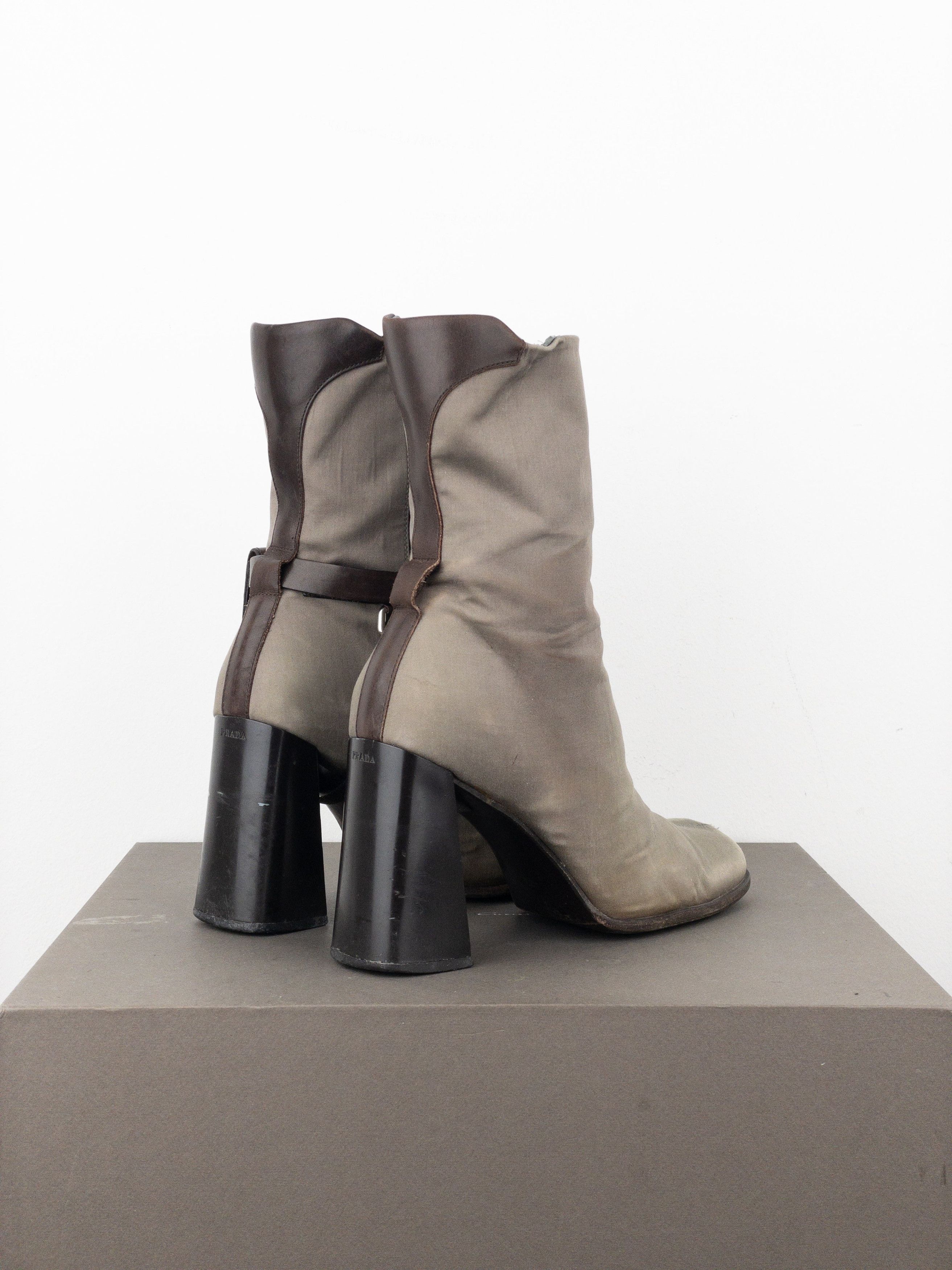 Prada AW99 Hybrid Cargo-Pocket Square Toe Ankle Heel Boots Size US 8 / IT 38 - 2 Thumbnail