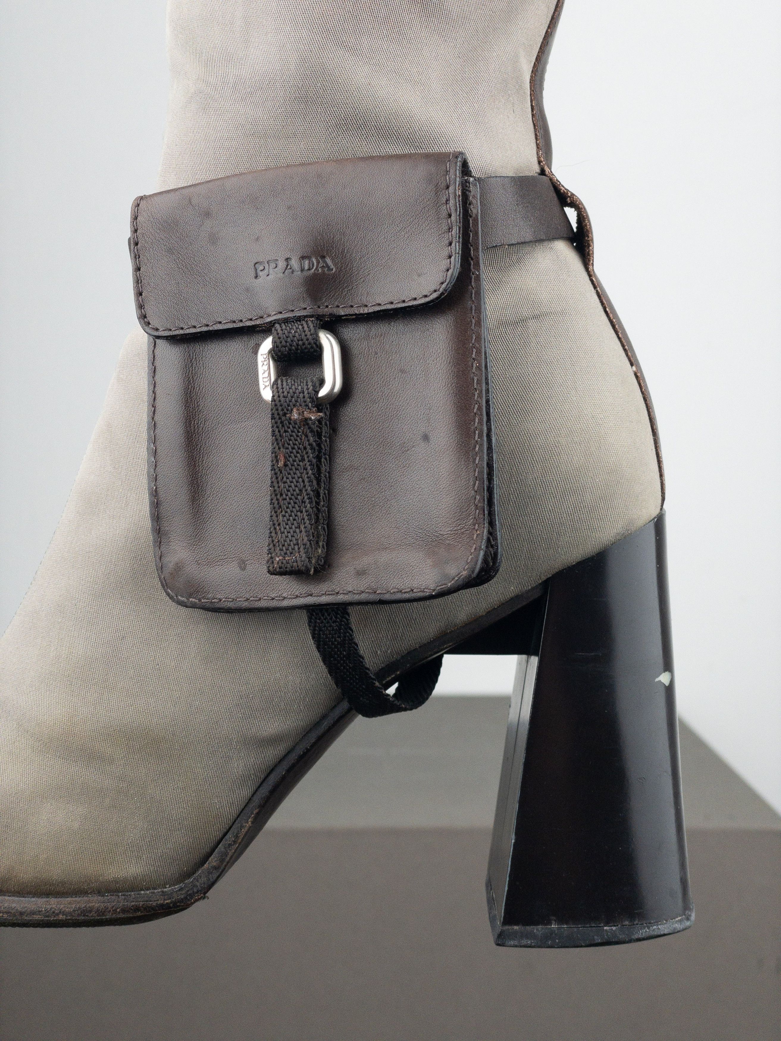 Prada AW99 Hybrid Cargo-Pocket Square Toe Ankle Heel Boots Size US 8 / IT 38 - 8 Thumbnail