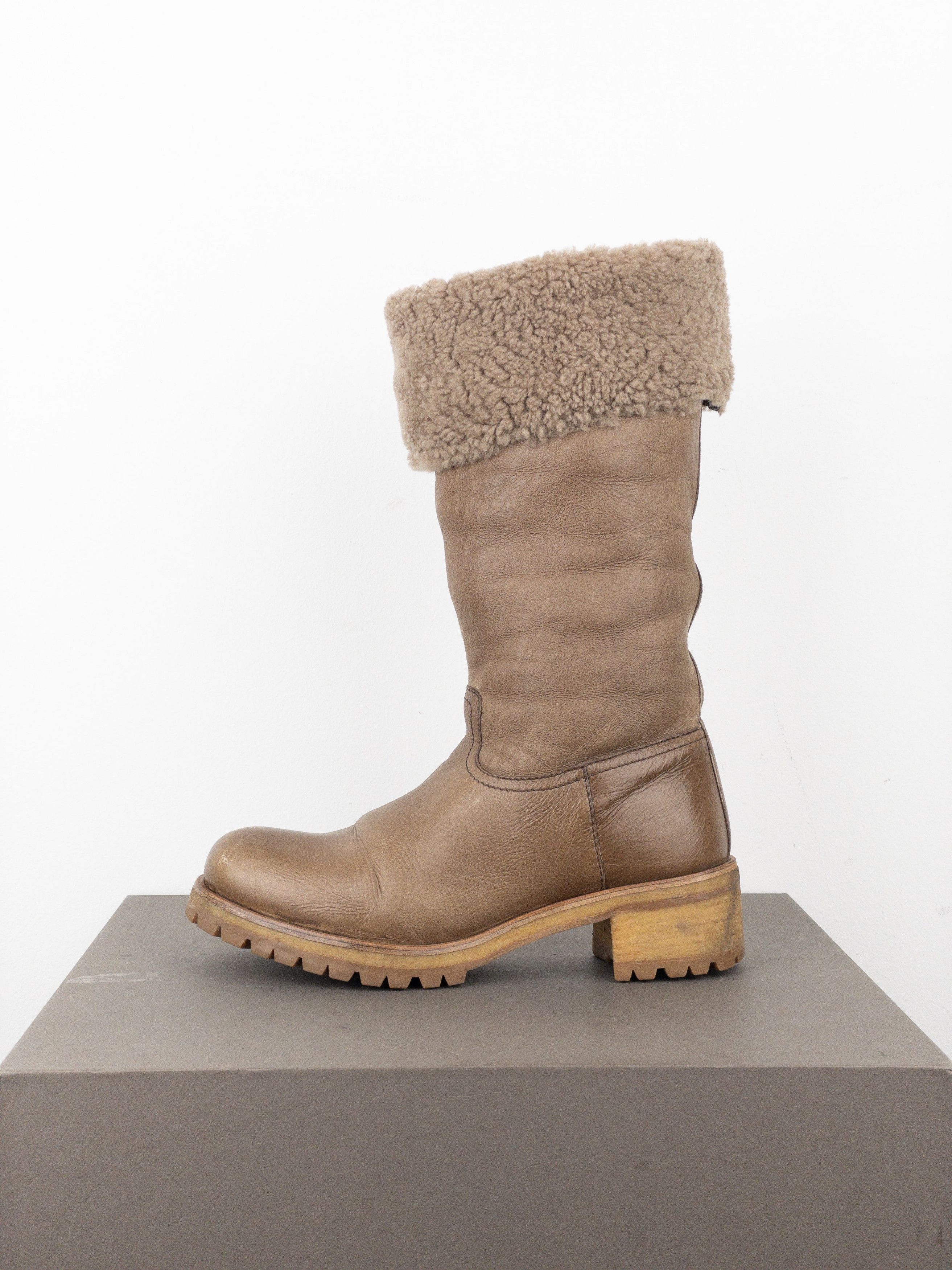 Prada AW11 Knee-High Shearling Paint Biker Moto Boots Size US 7 / IT 37 - 3 Thumbnail