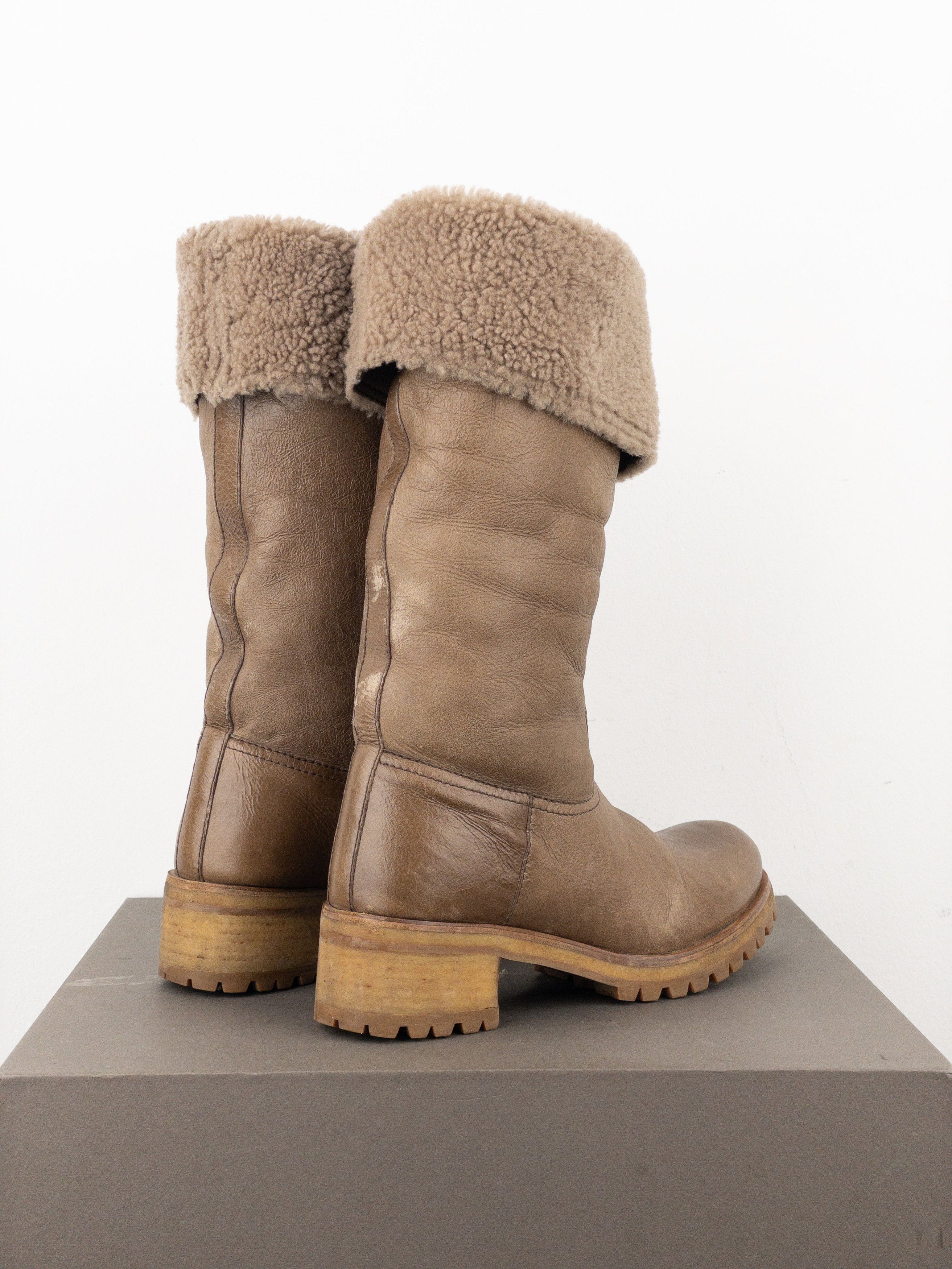 Prada AW11 Knee-High Shearling Paint Biker Moto Boots Size US 7 / IT 37 - 2 Thumbnail