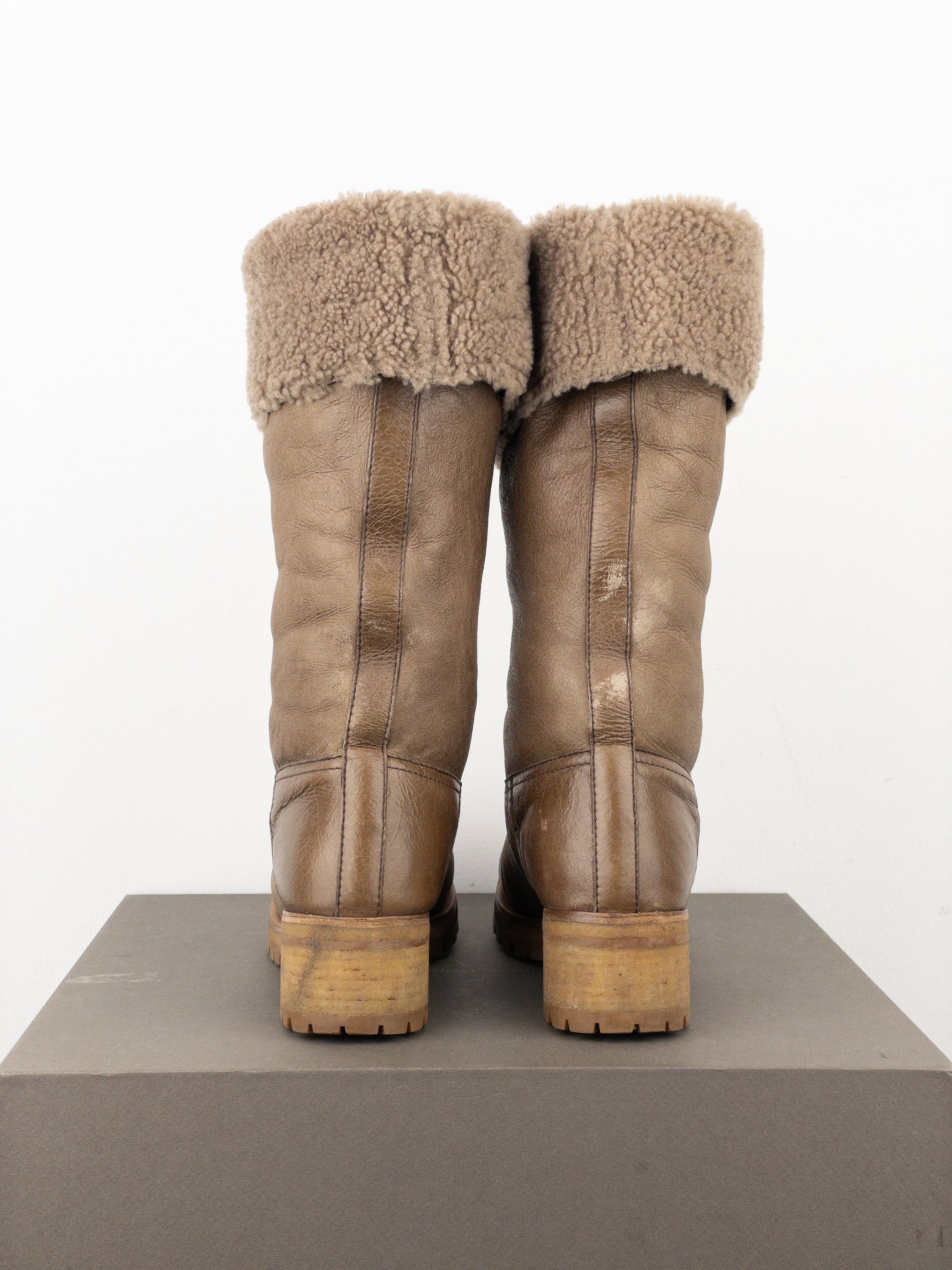 Prada AW11 Knee-High Shearling Paint Biker Moto Boots Size US 7 / IT 37 - 6 Thumbnail