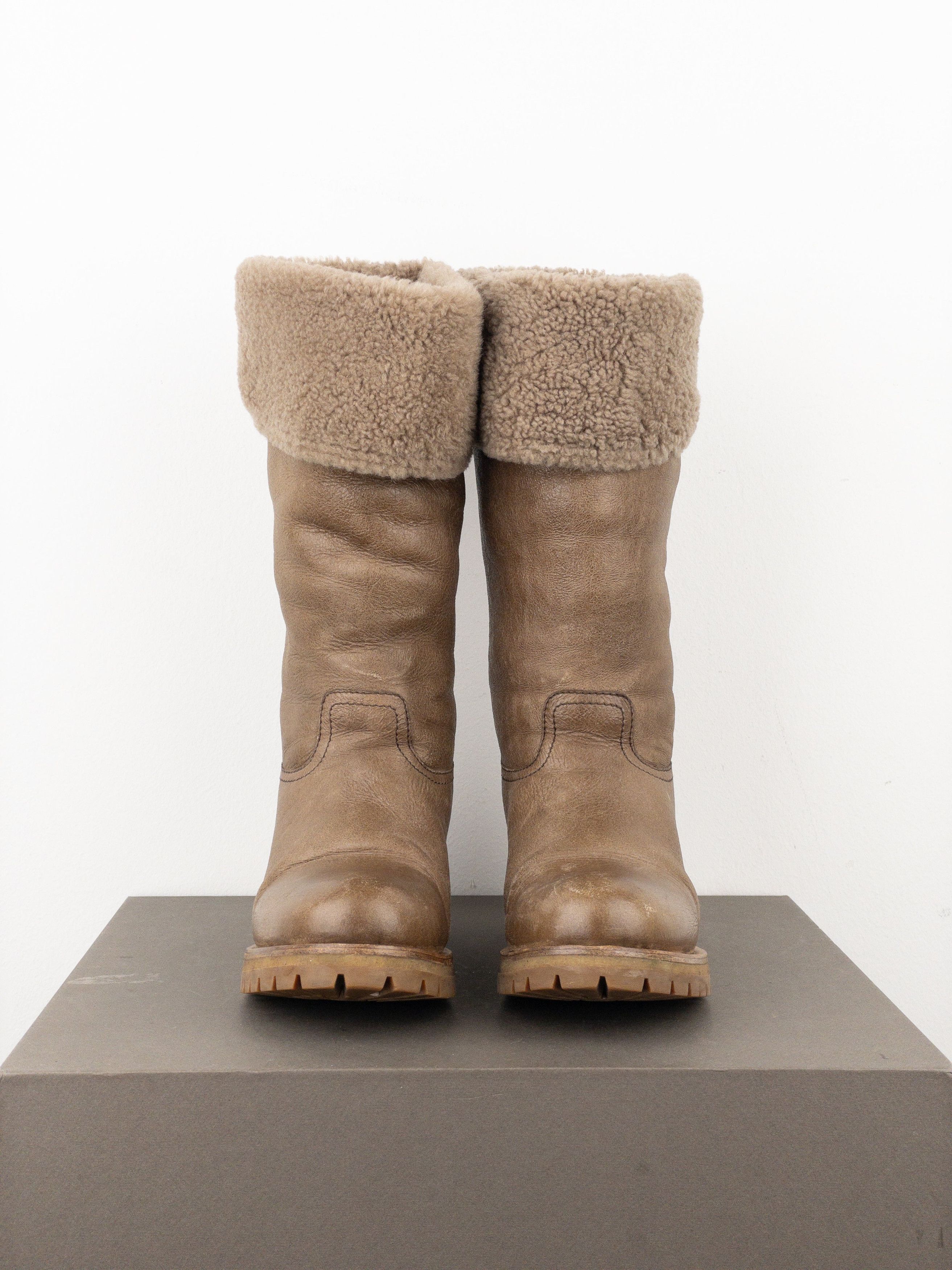 Prada AW11 Knee-High Shearling Paint Biker Moto Boots Size US 7 / IT 37 - 5 Thumbnail