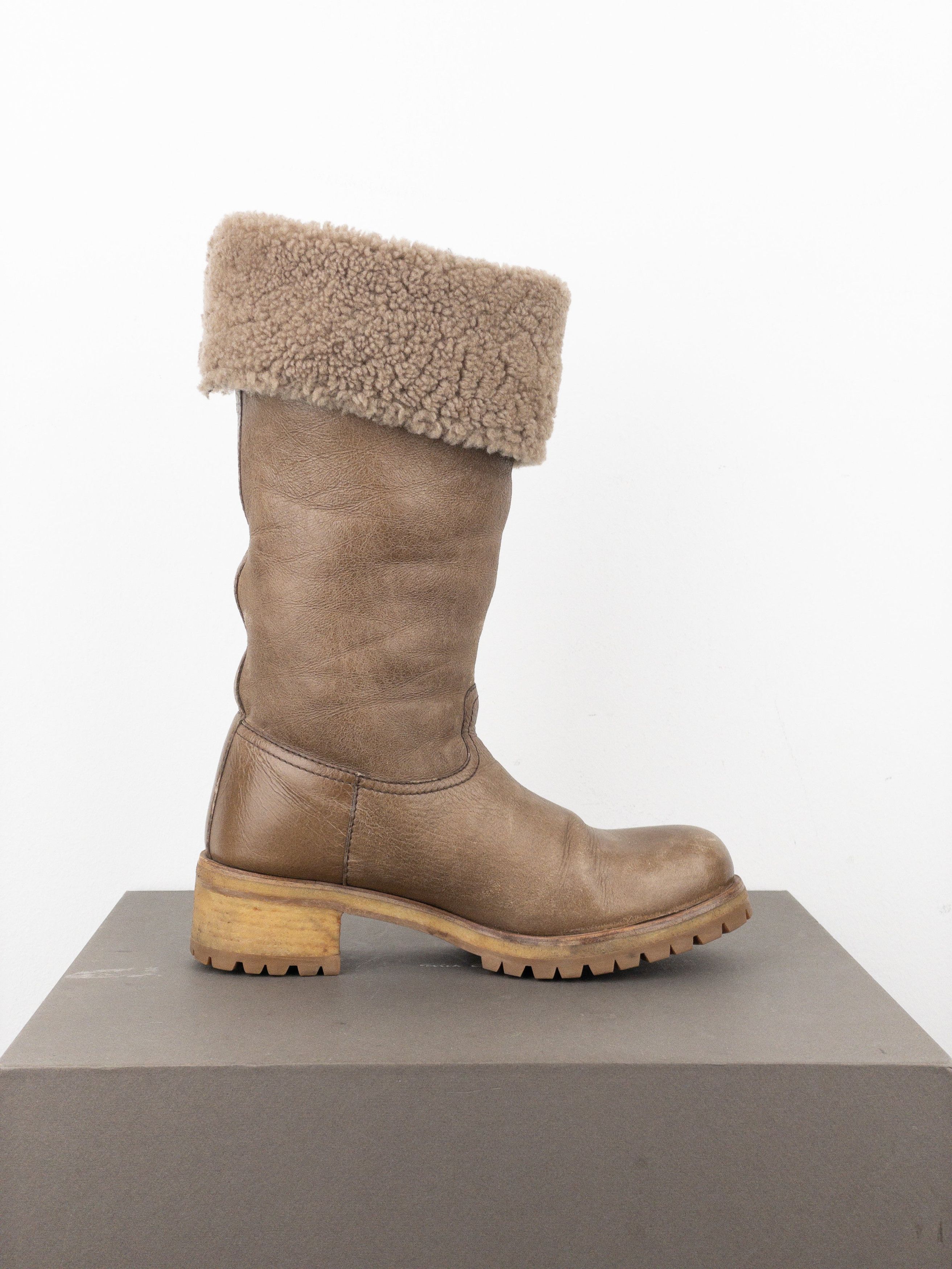 Prada AW11 Knee-High Shearling Paint Biker Moto Boots Size US 7 / IT 37 - 4 Thumbnail