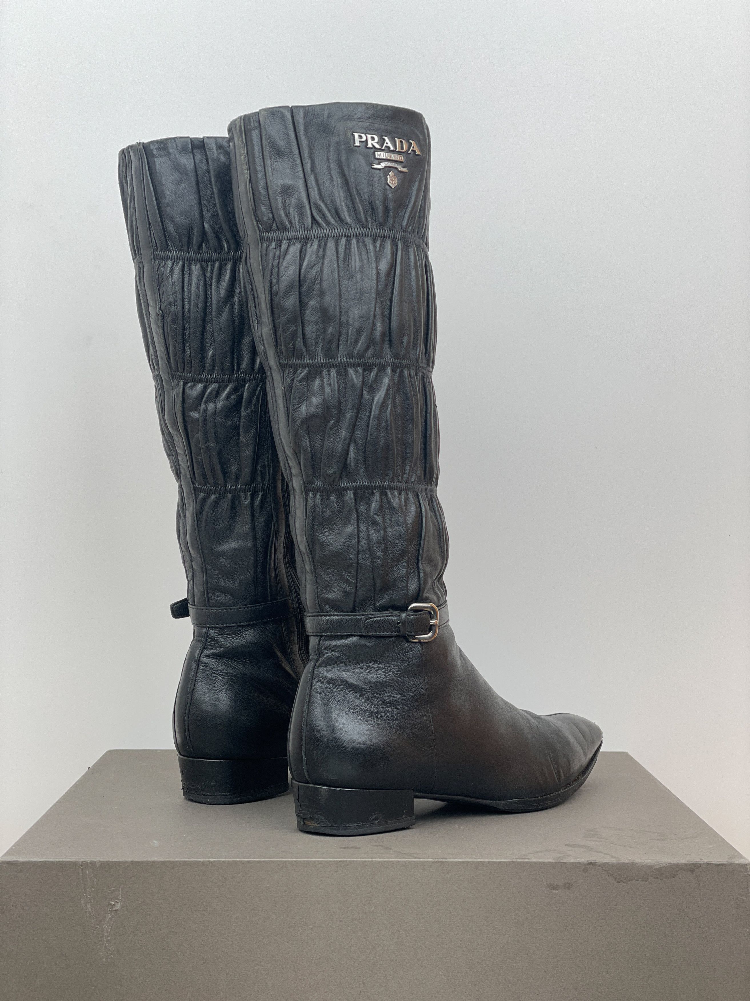 Prada 2000s Knee-High Ruffle Heel Boots Size US 5.5 / IT 35.5 - 2 Thumbnail