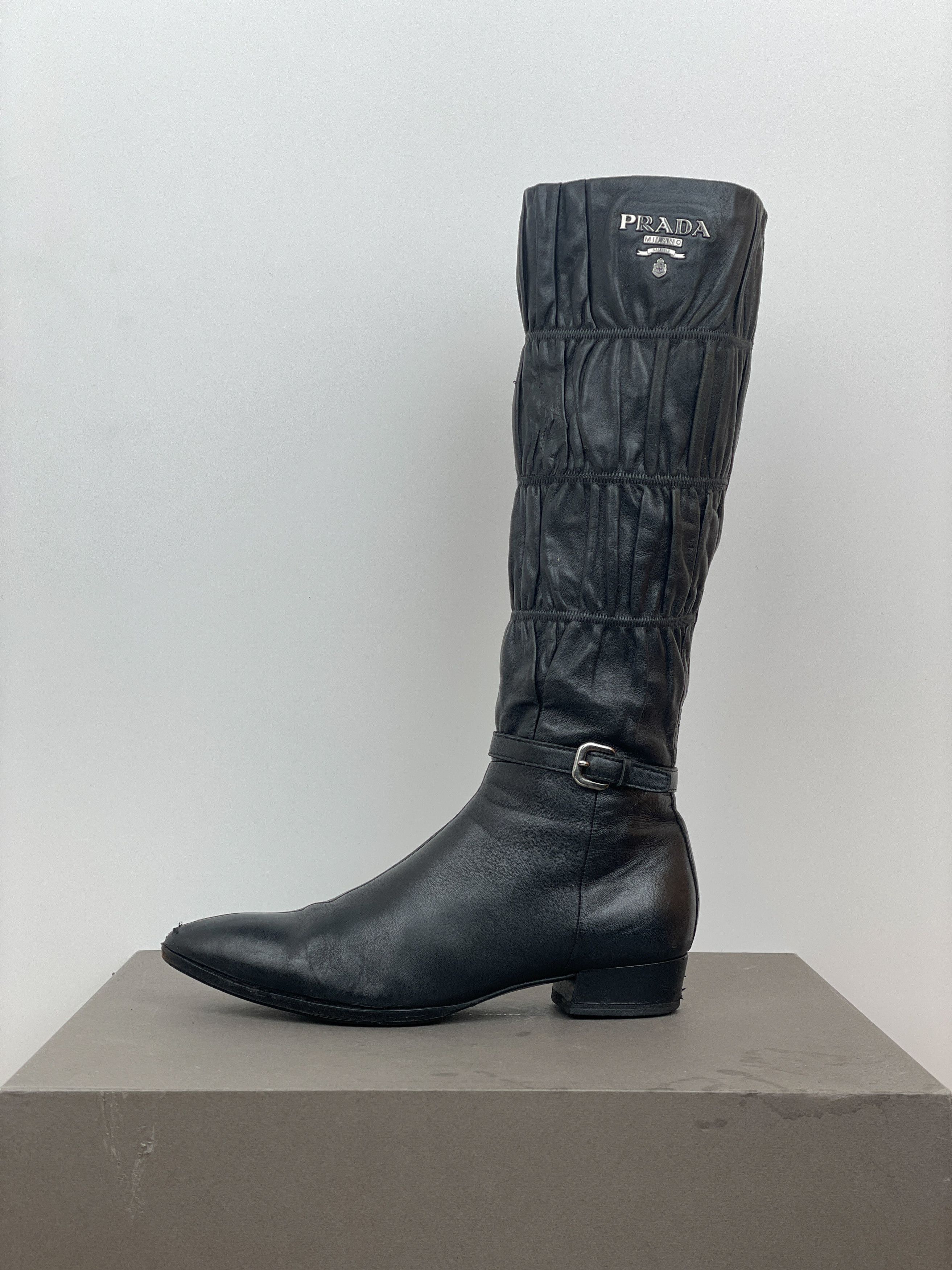 Prada 2000s Knee-High Ruffle Heel Boots Size US 5.5 / IT 35.5 - 3 Thumbnail