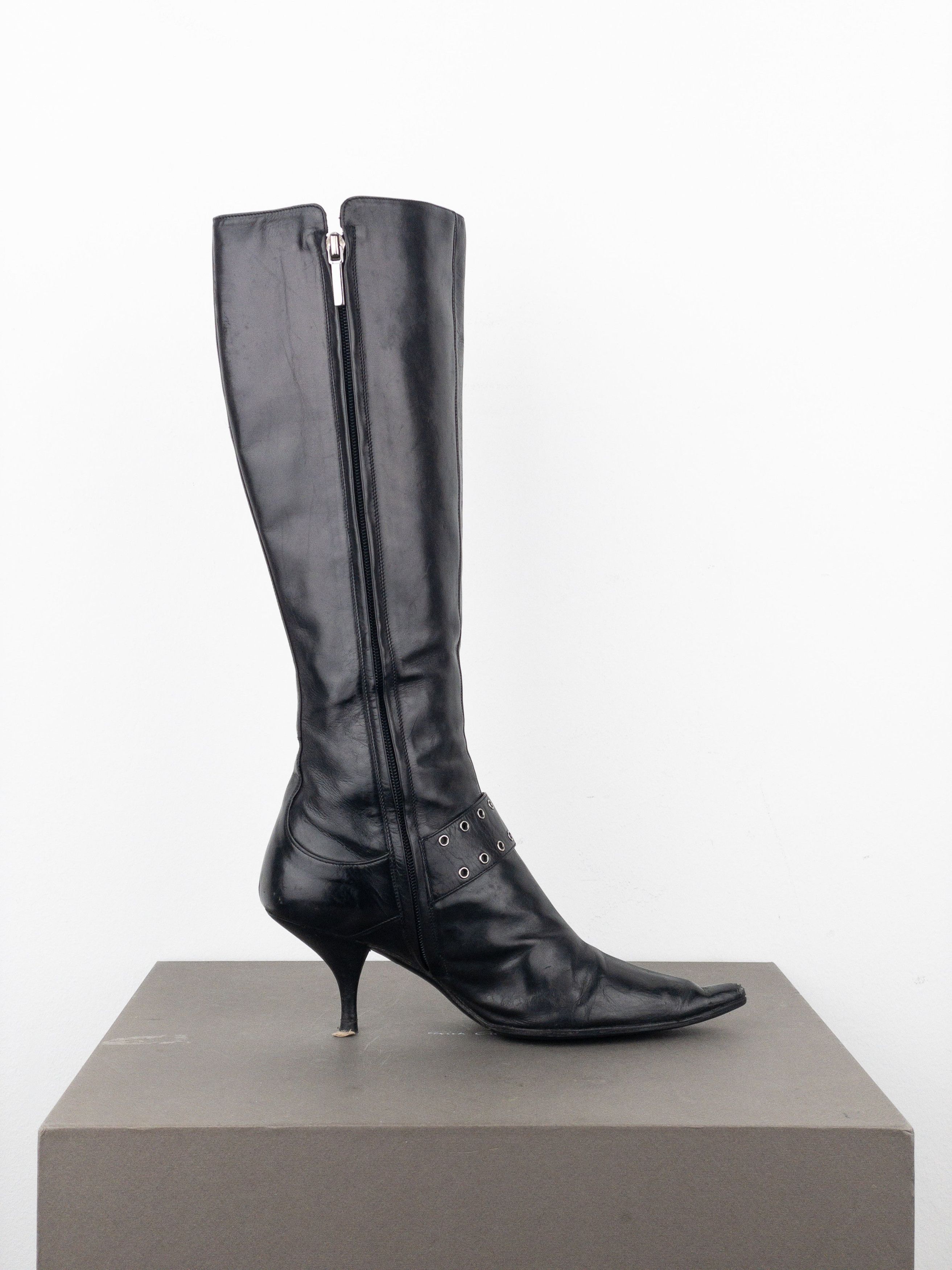 Dior by Galliano SS02 ‘Street Chic’ Buckle Knee-High Heel Boots Size US 5 / IT 35 - 4 Thumbnail