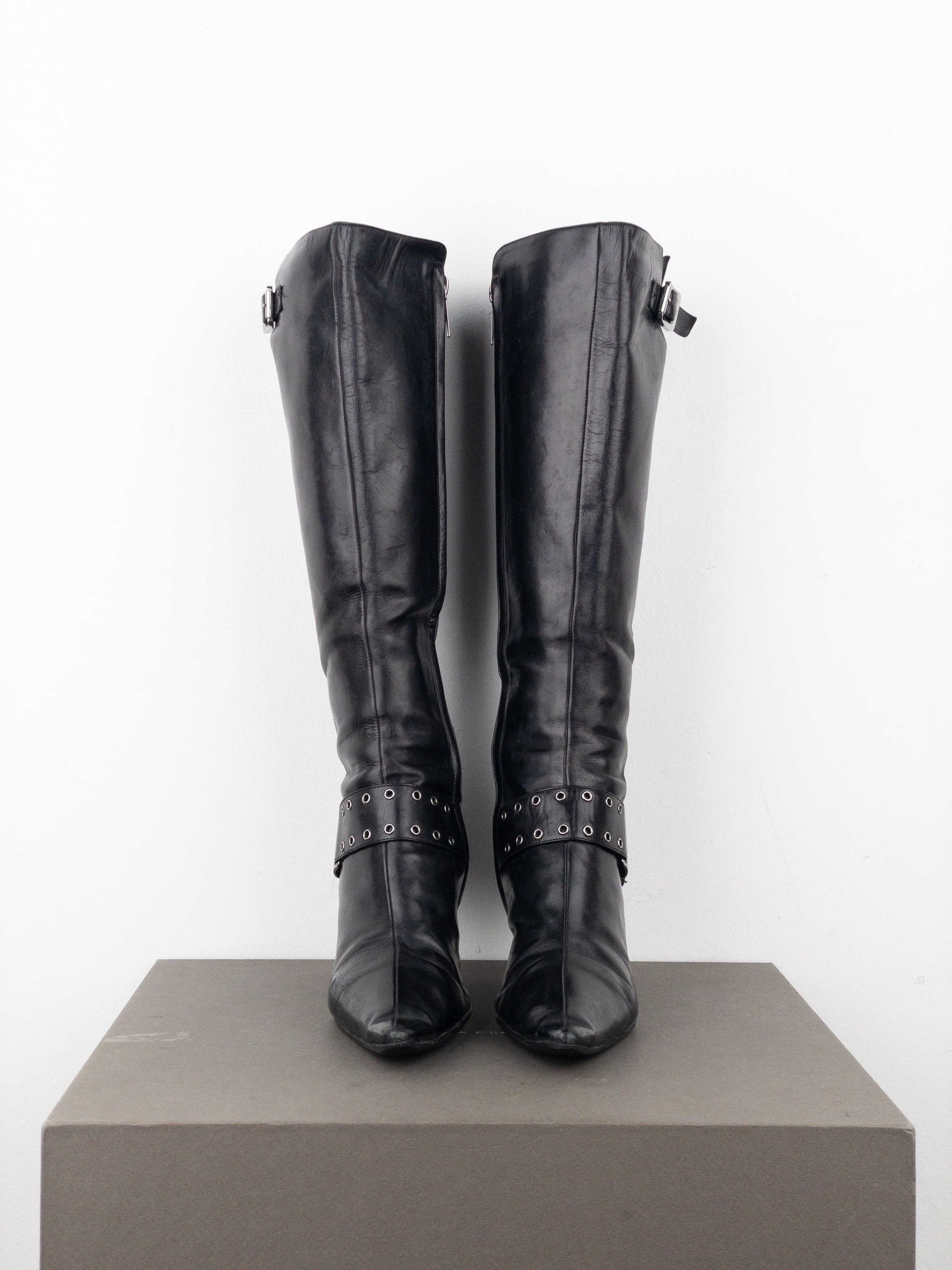 Dior by Galliano SS02 ‘Street Chic’ Buckle Knee-High Heel Boots Size US 5 / IT 35 - 5 Thumbnail