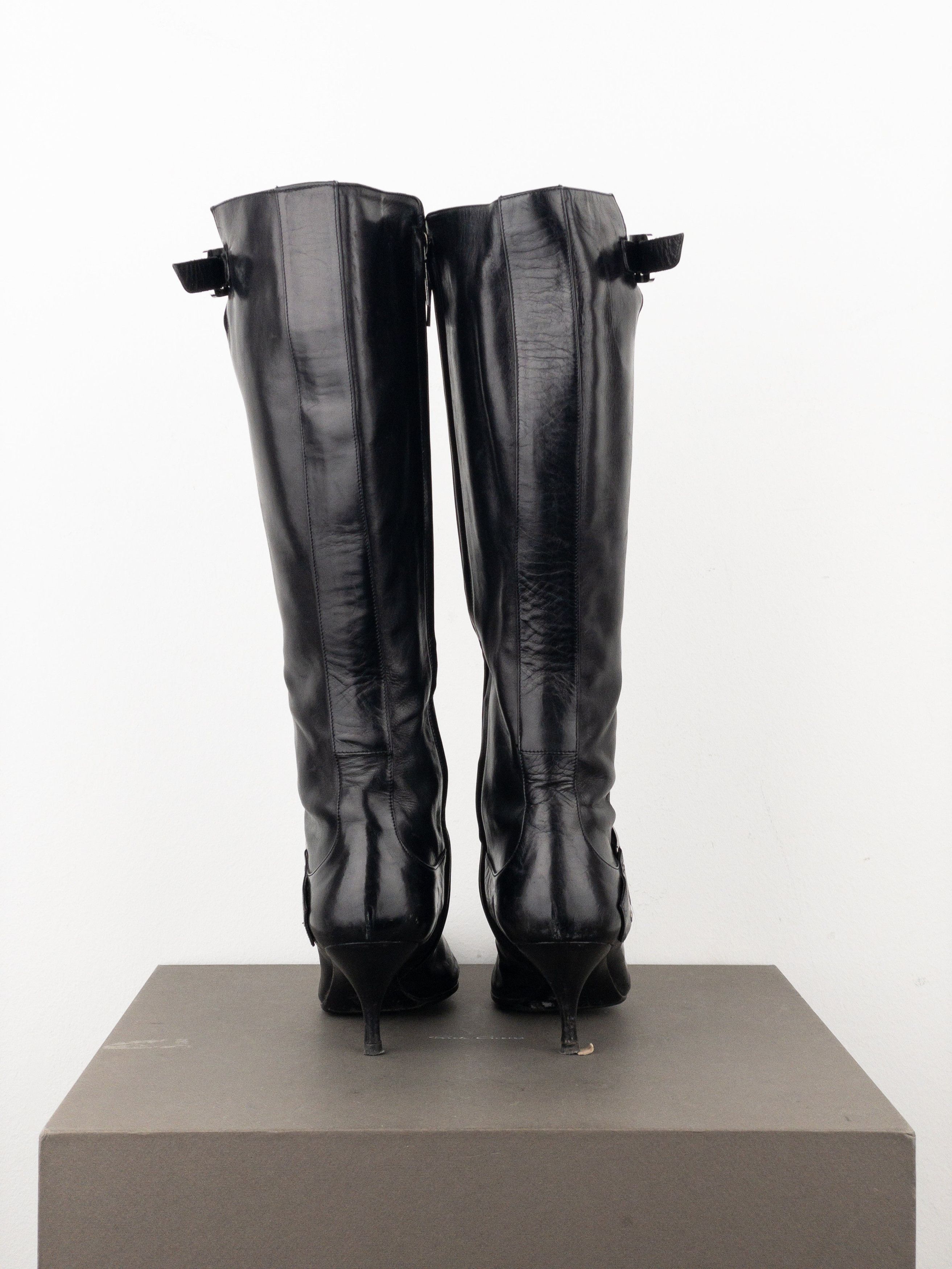 Dior by Galliano SS02 ‘Street Chic’ Buckle Knee-High Heel Boots Size US 5 / IT 35 - 6 Thumbnail