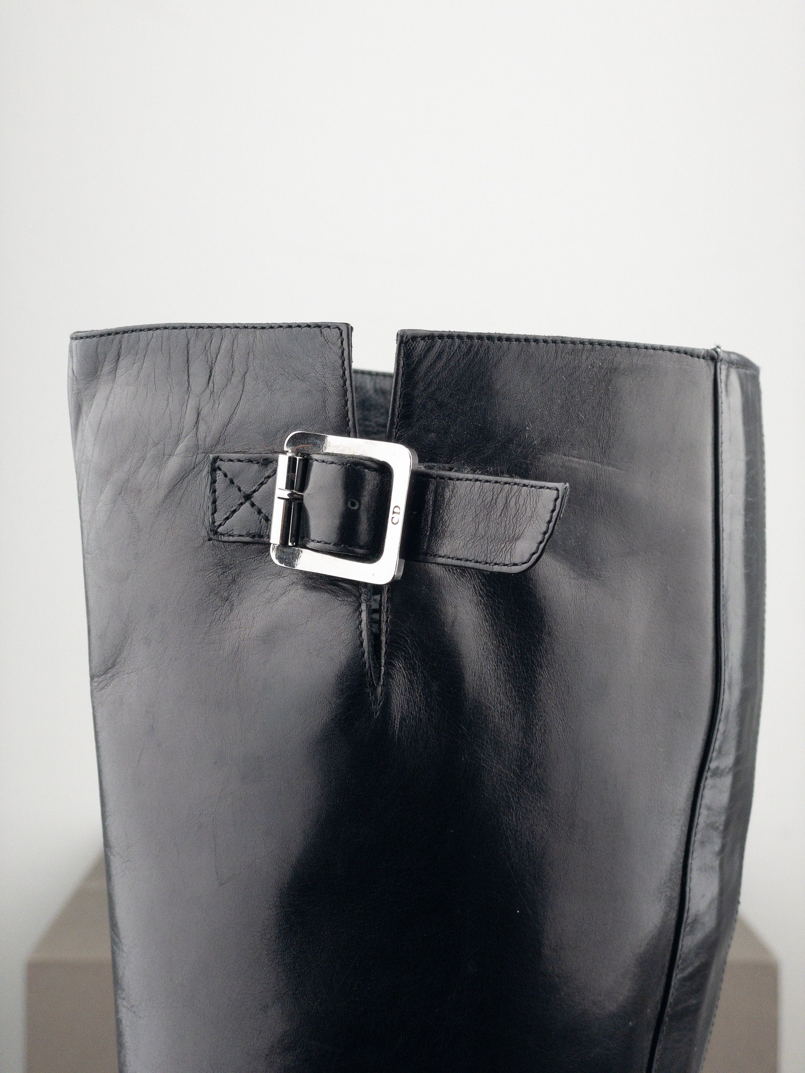 Dior by Galliano SS02 ‘Street Chic’ Buckle Knee-High Heel Boots Size US 5 / IT 35 - 9 Thumbnail