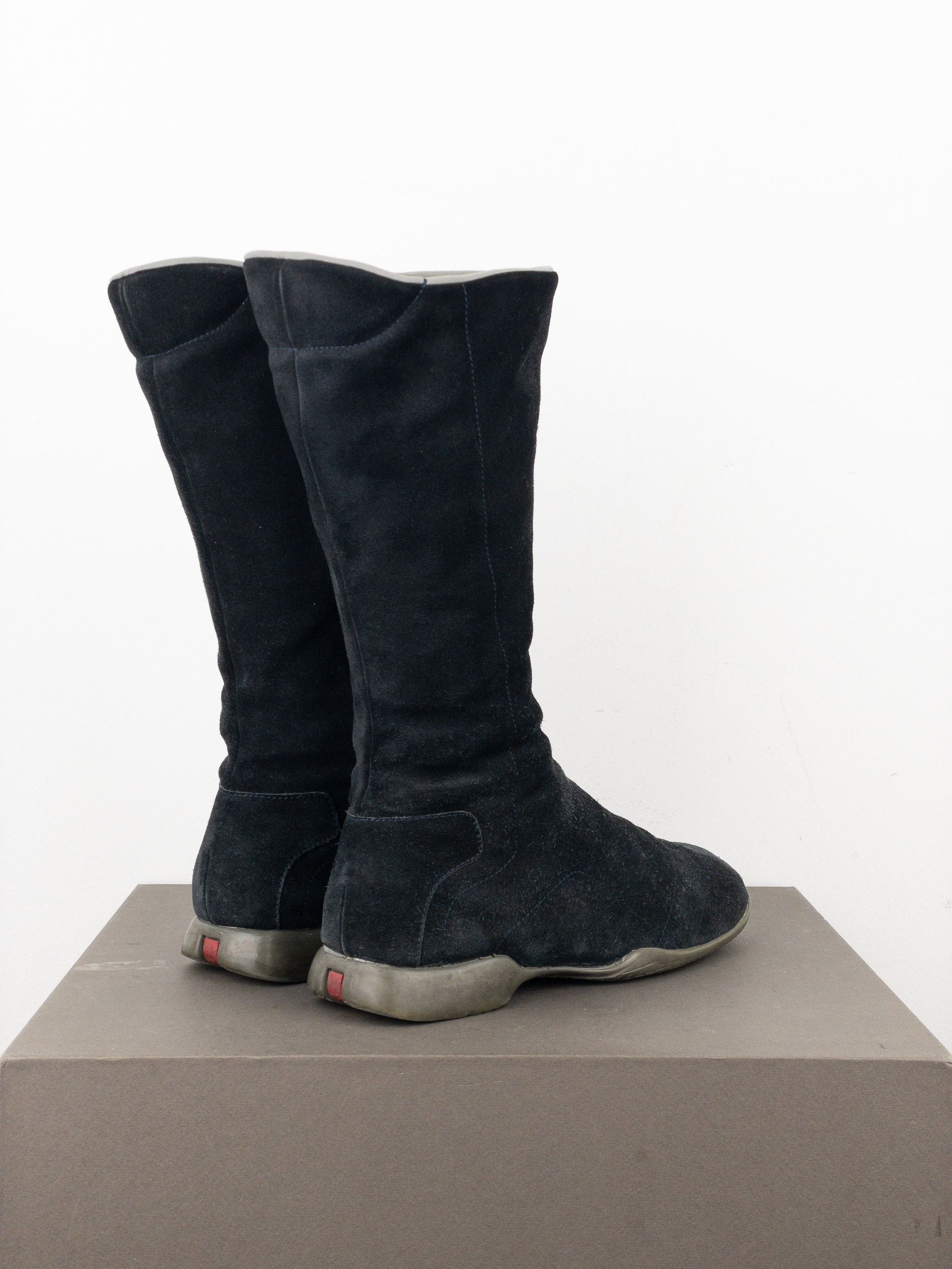 Prada AW99 Suede Knee High Square Toe Biker Moto Sports Boots Size US 6 / IT 36 - 2 Thumbnail