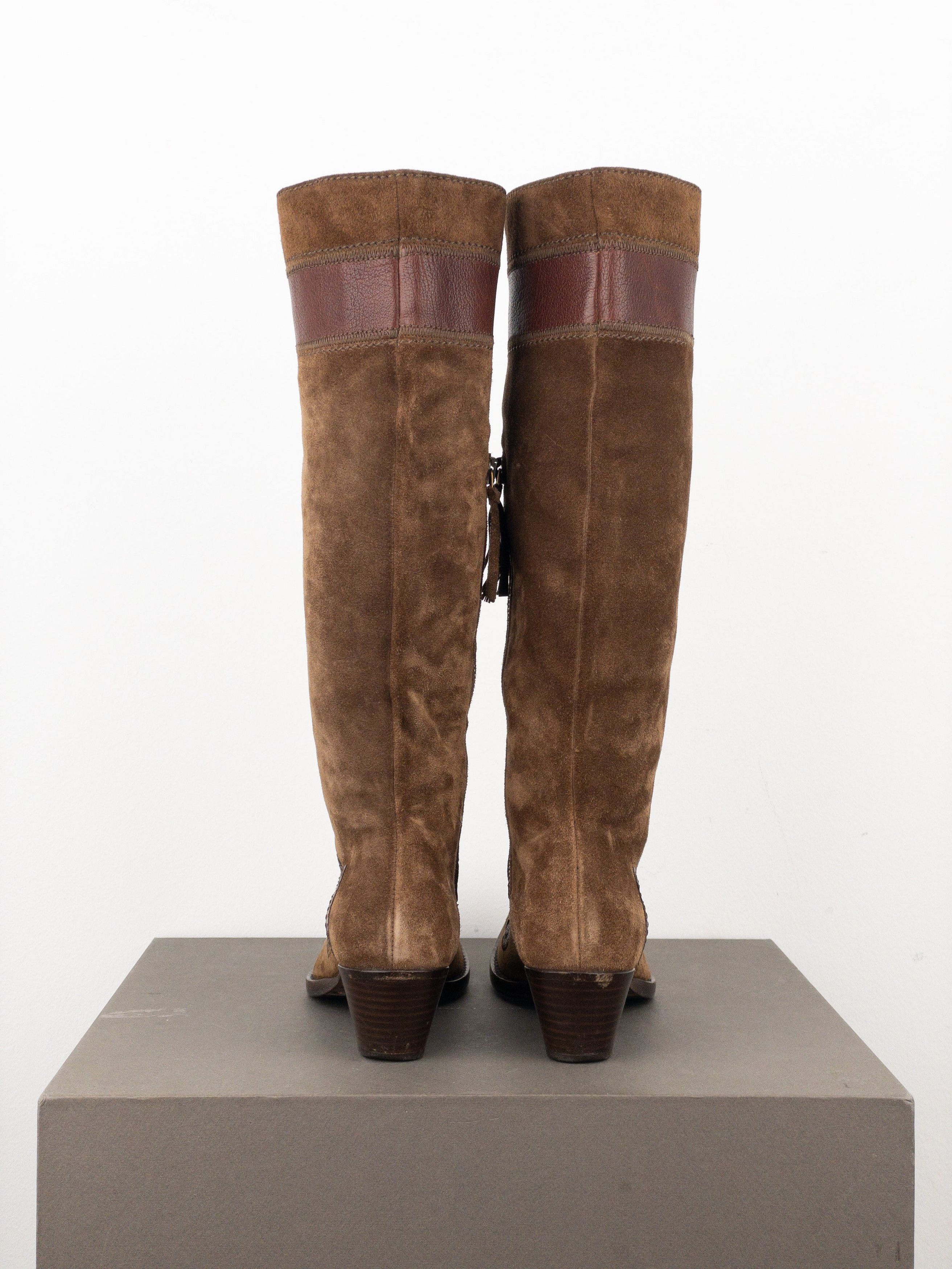 Miu Miu 2000s Knee-High Suede Cowboy Boots Size US 4.5 / IT 34.5 - 6 Thumbnail