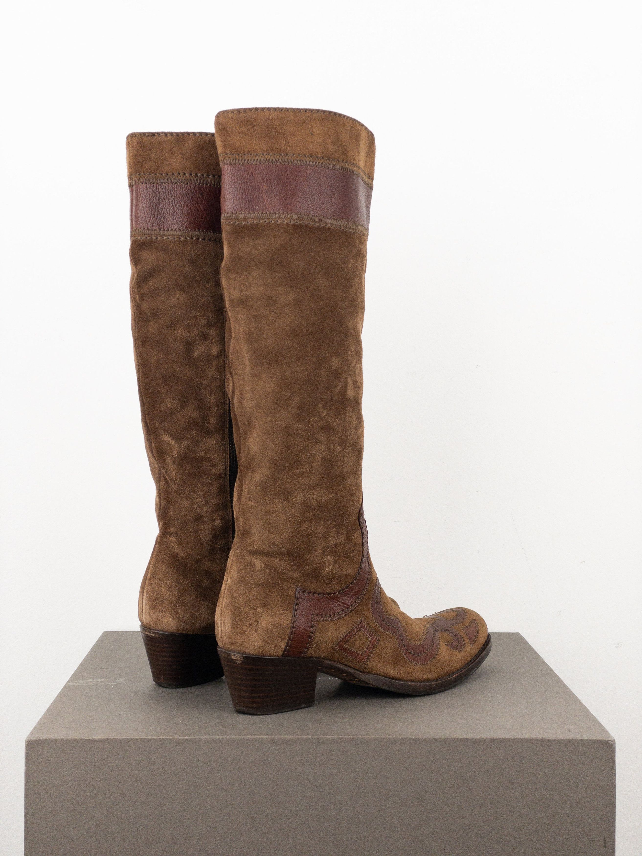 Miu Miu 2000s Knee-High Suede Cowboy Boots Size US 4.5 / IT 34.5 - 2 Thumbnail