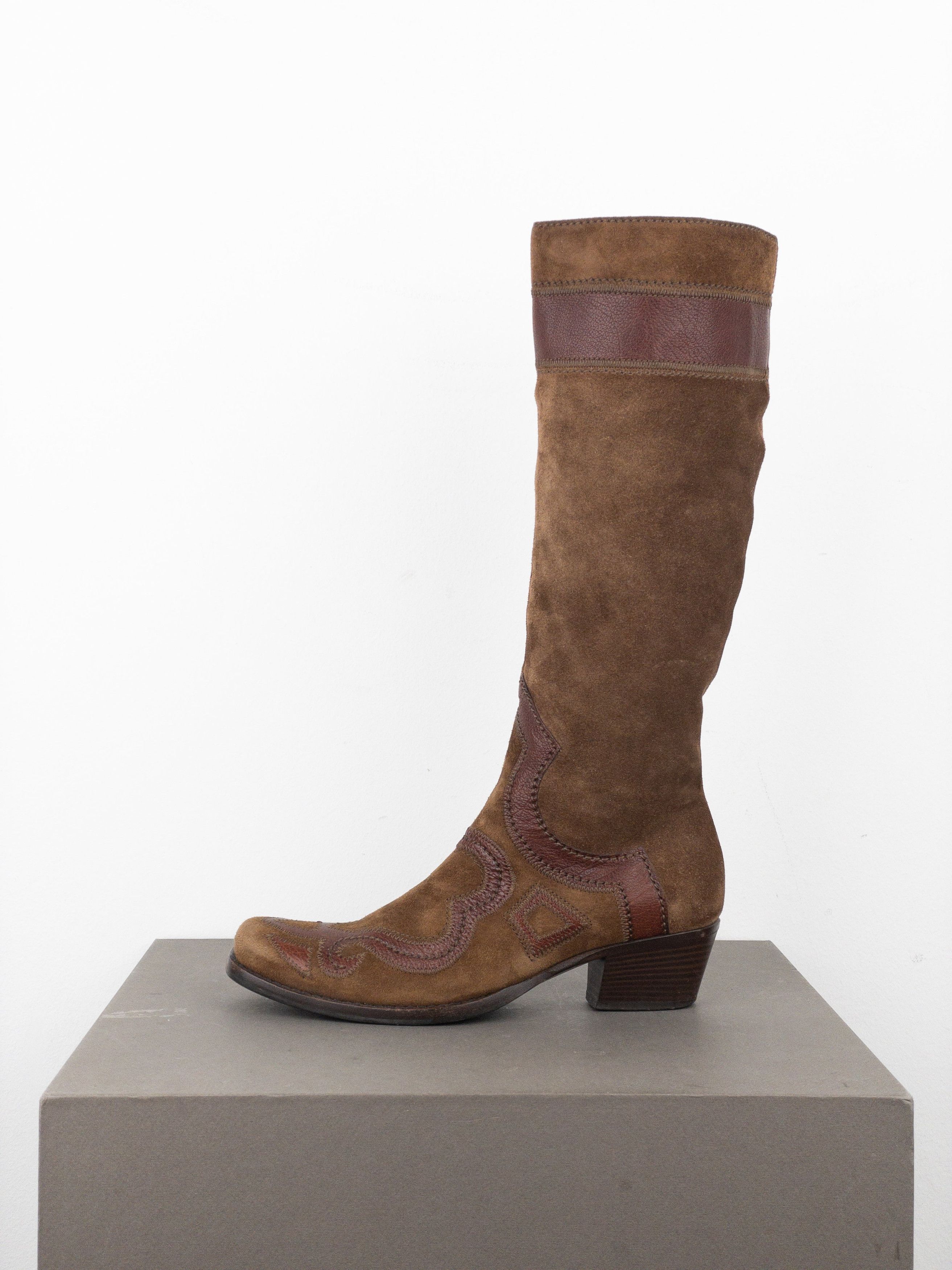 Miu Miu 2000s Knee-High Suede Cowboy Boots Size US 4.5 / IT 34.5 - 3 Thumbnail