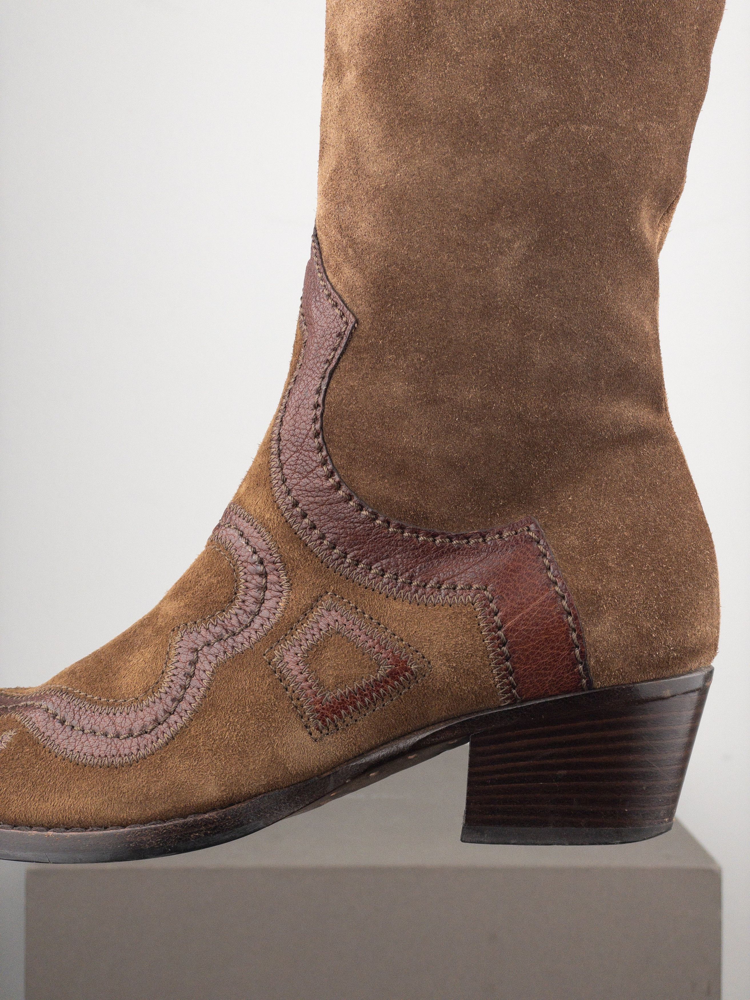 Miu Miu 2000s Knee-High Suede Cowboy Boots Size US 4.5 / IT 34.5 - 8 Thumbnail
