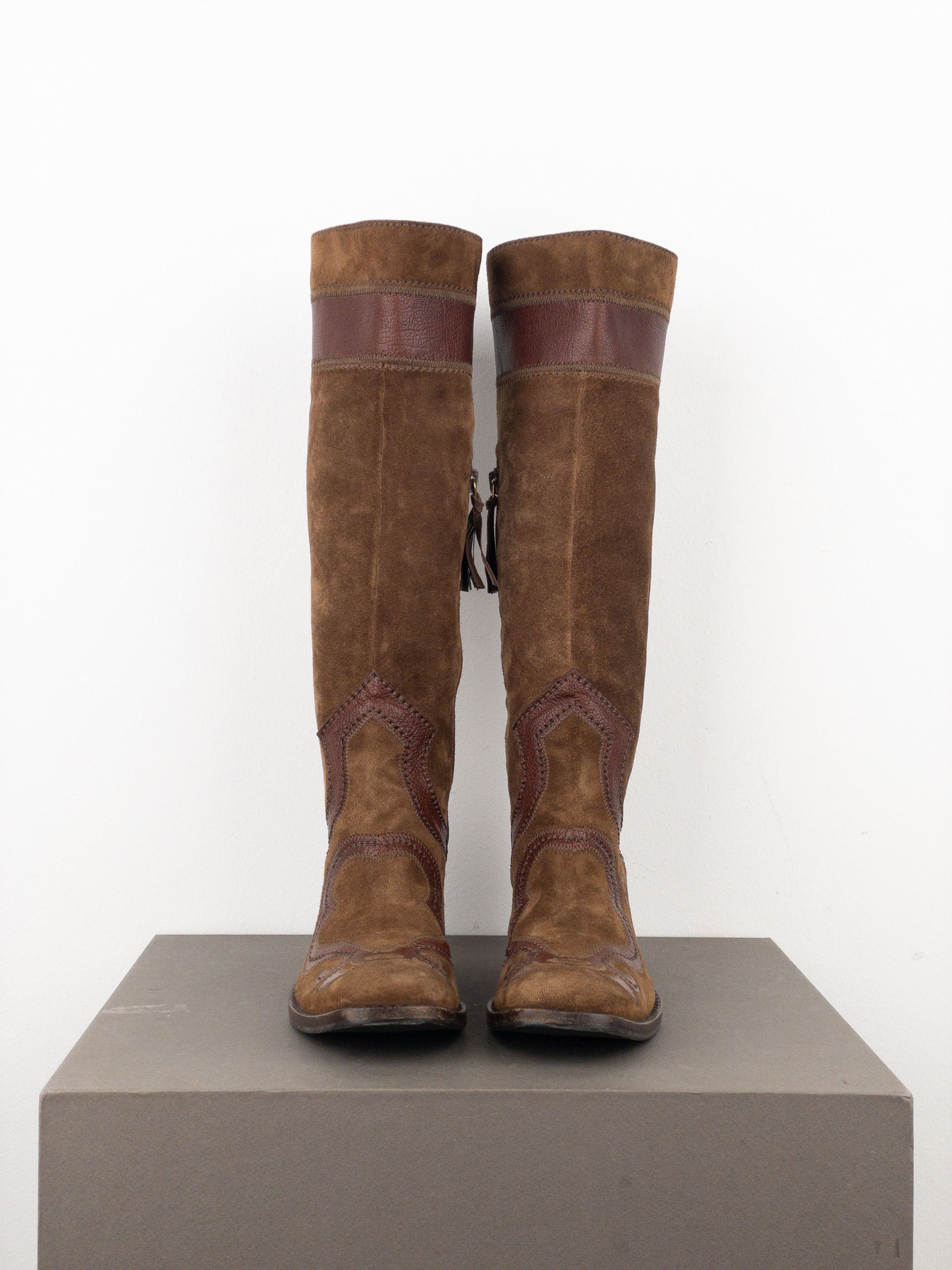 Miu Miu 2000s Knee-High Suede Cowboy Boots Size US 4.5 / IT 34.5 - 5 Thumbnail