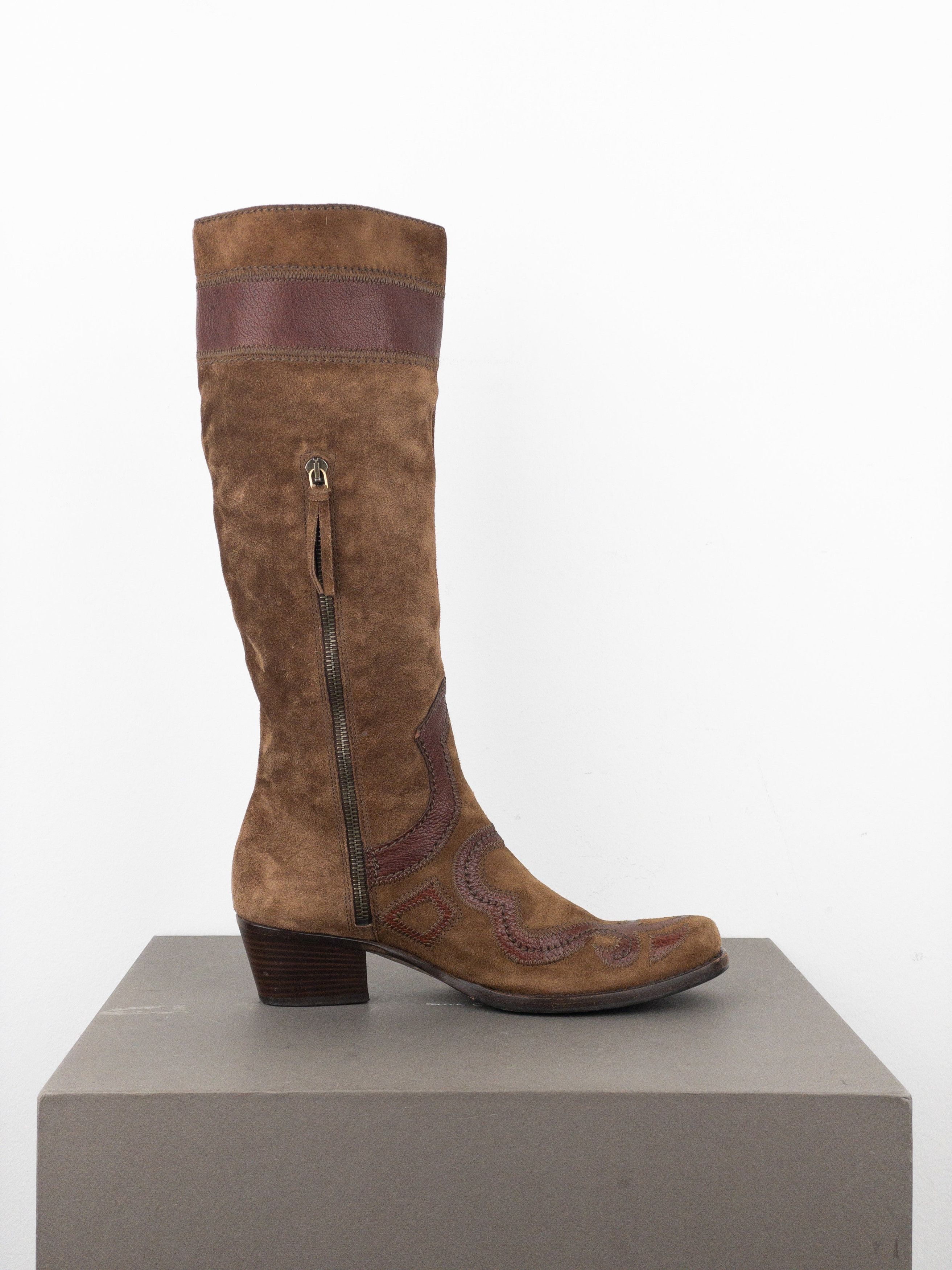 Miu Miu 2000s Knee-High Suede Cowboy Boots Size US 4.5 / IT 34.5 - 4 Thumbnail