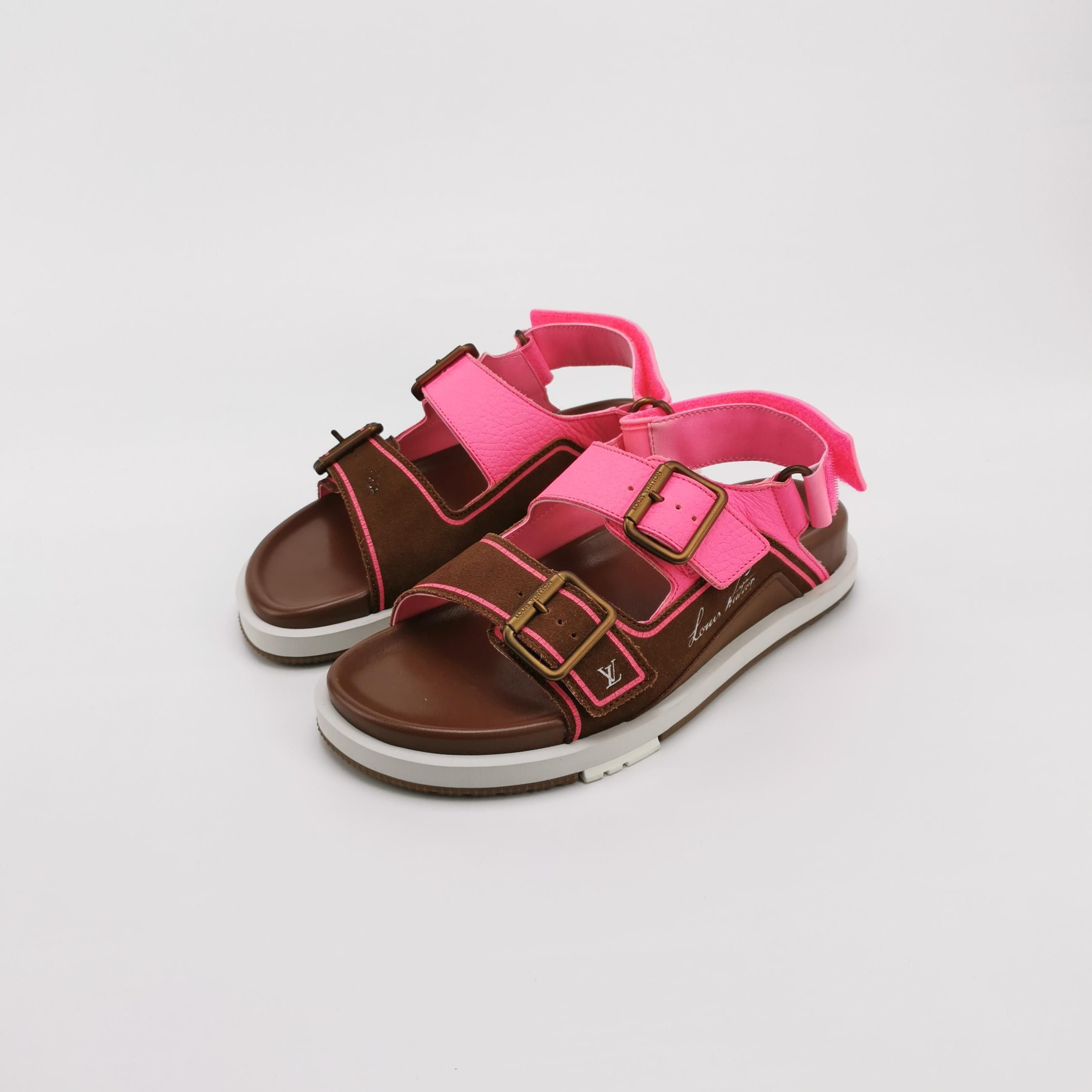 Louis Vuitton Louis Vuitton Pink Brown Leather Trainer Sandals Size 39.5 Size US 6 / EU 39 - 2 Thumbnail