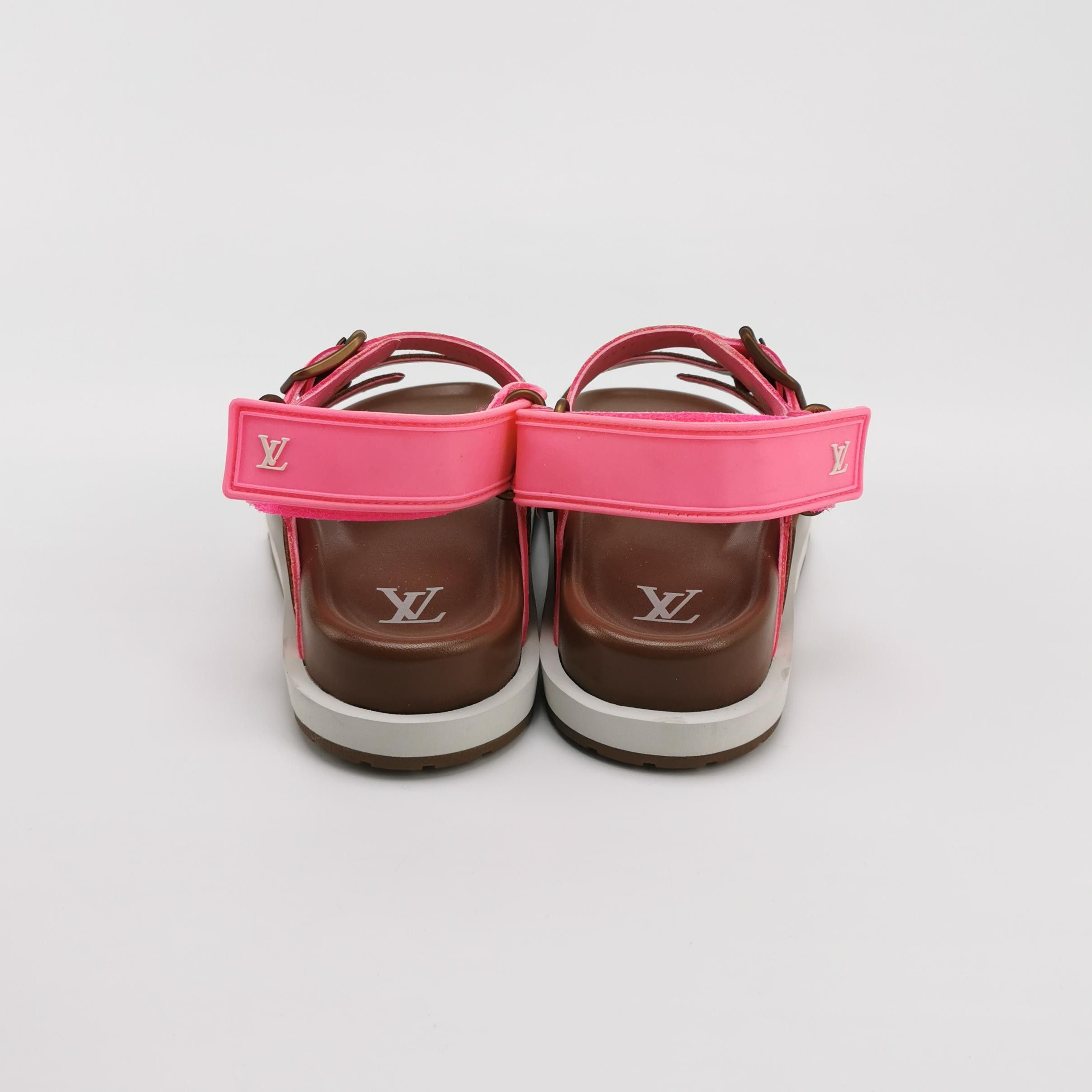 Louis Vuitton Louis Vuitton Pink Brown Leather Trainer Sandals Size 39.5 Size US 6 / EU 39 - 4 Thumbnail