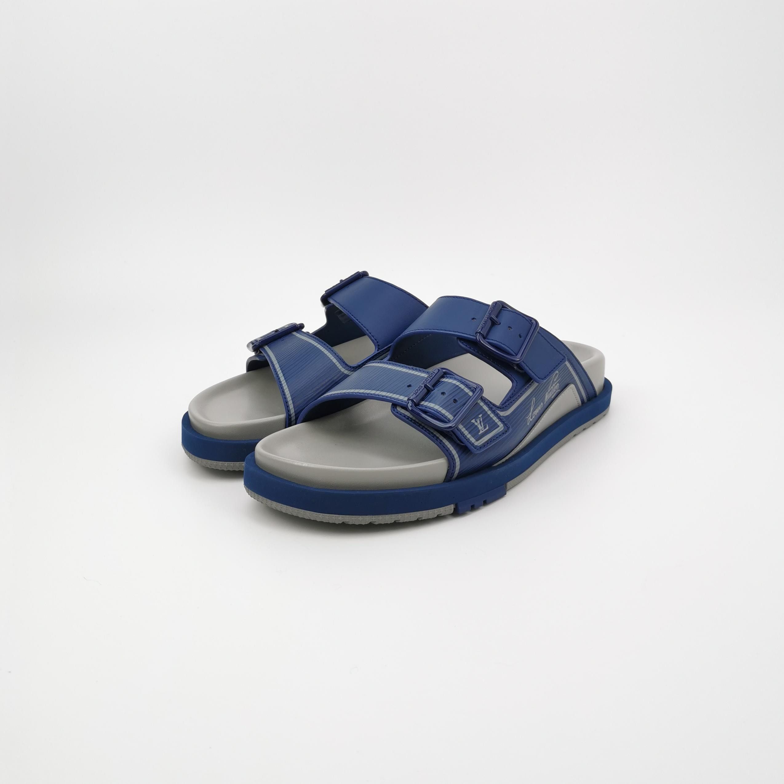 Louis Vuitton Louis Vuitton Blue Leather Logo Sandals Size 40.5 Size US 7 / EU 40 - 2 Thumbnail