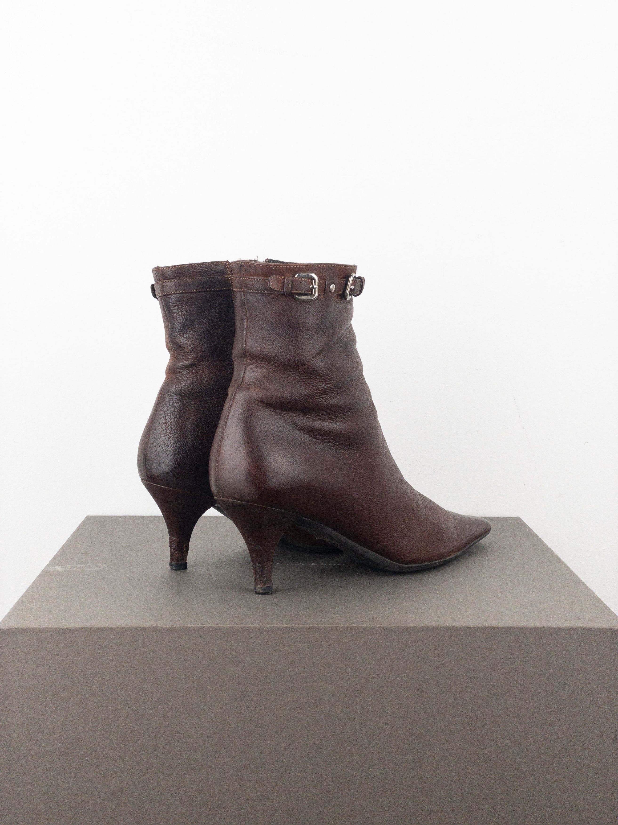 Prada 2000s Square Toe Buckle Kitten Heel Ankle Boots Size US 8 / IT 38 - 2 Thumbnail
