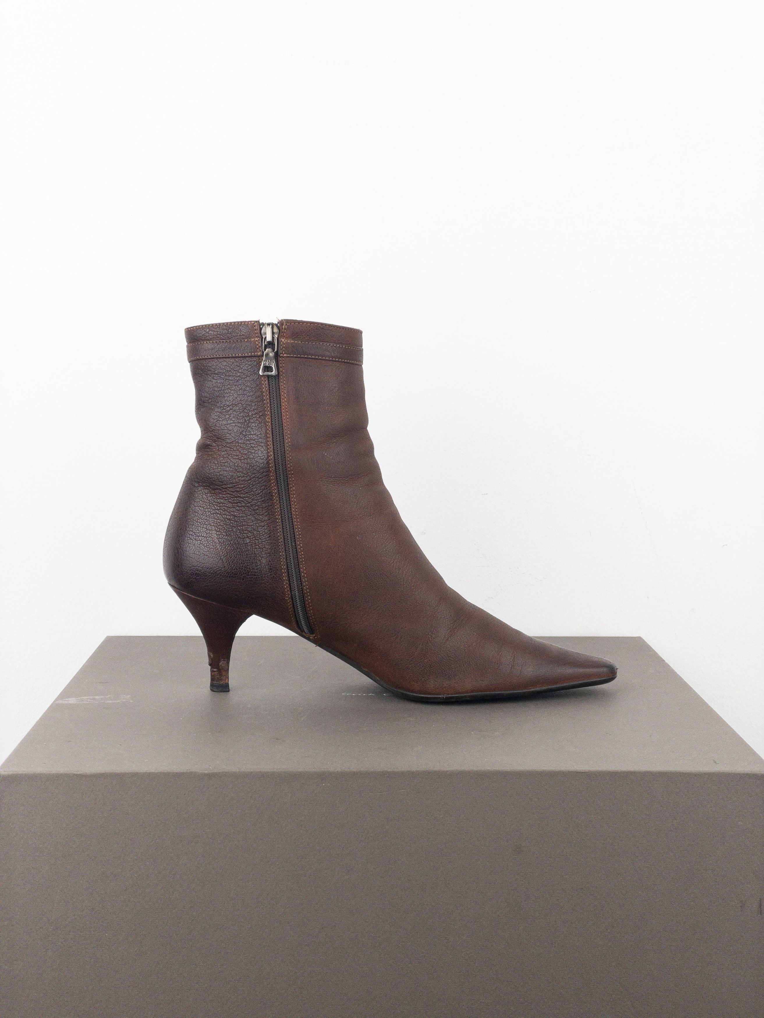 Prada 2000s Square Toe Buckle Kitten Heel Ankle Boots Size US 8 / IT 38 - 4 Thumbnail