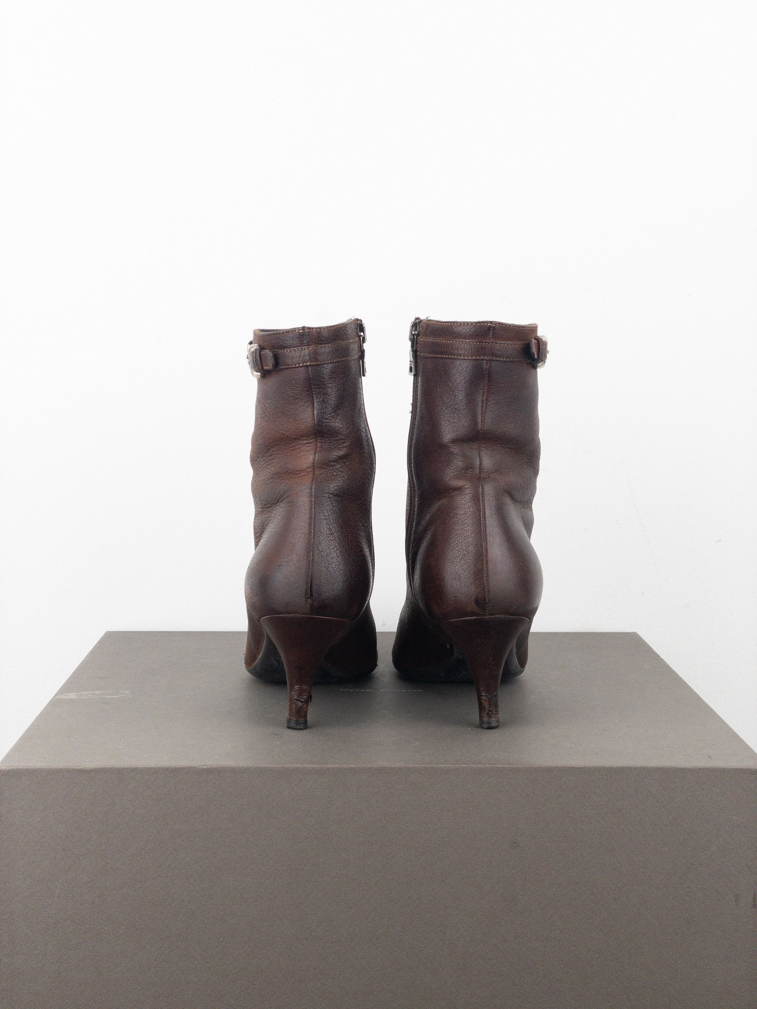 Prada 2000s Square Toe Buckle Kitten Heel Ankle Boots Size US 8 / IT 38 - 6 Thumbnail