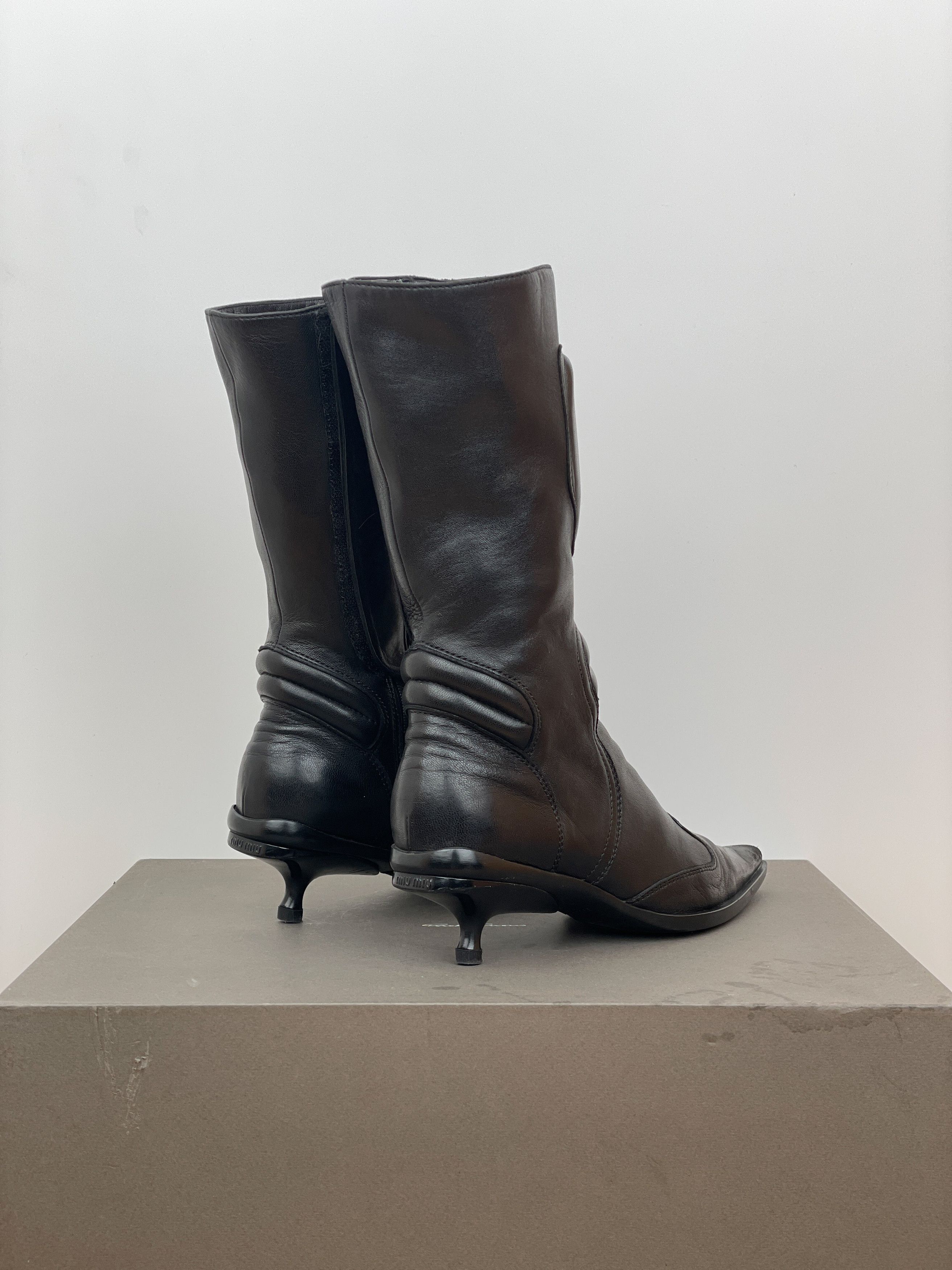 Miu Miu AW99 Kitten Heel Biker Moto Boots Size US 4 / IT 34 - 2 Thumbnail